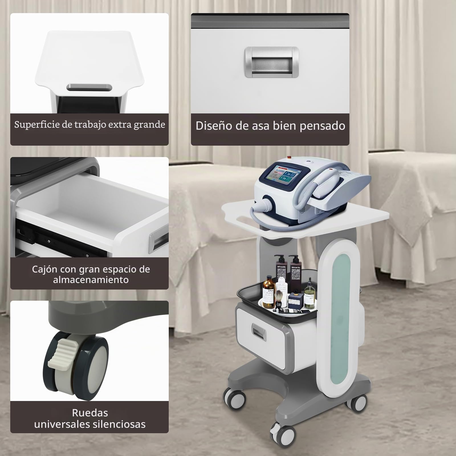 Carrito médico portátil con cajones, carrito de belleza, carrito de belleza, carrito con ruedas, carrito de peluquería, carrito de herramientas con compartimento de almacenamiento y rueda de