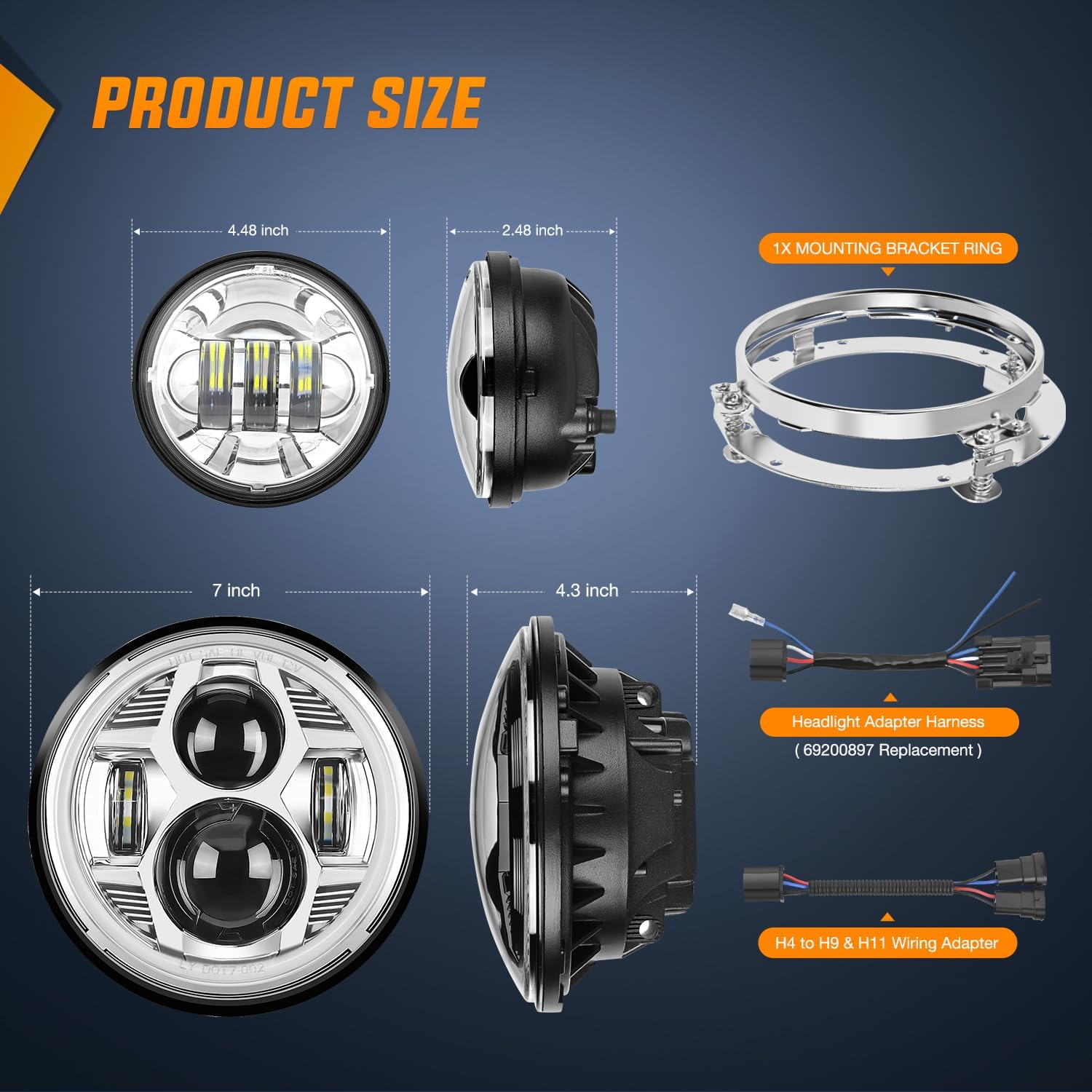 Nilight 7 Inch Motorcycle LED Headlight 4.5 Inch Fog Lights Halo Turn Signal DOT Compatible with Harley Davidson Electra Street Glide Fat Boy Road King Heritage Softail CVO, Chrome