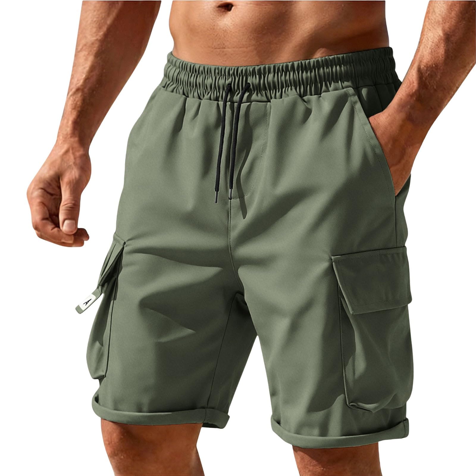 Pantaloncini cargo da uomo, elasticizzati, lunghezza al ginocchio, chino a