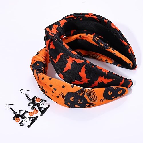 Miniatura 2 de Diademas de Halloween para mujer, espeluznante murciélago y gato, diadema anudada, disfraz de fiesta de Halloween, accesorios para el cabello,