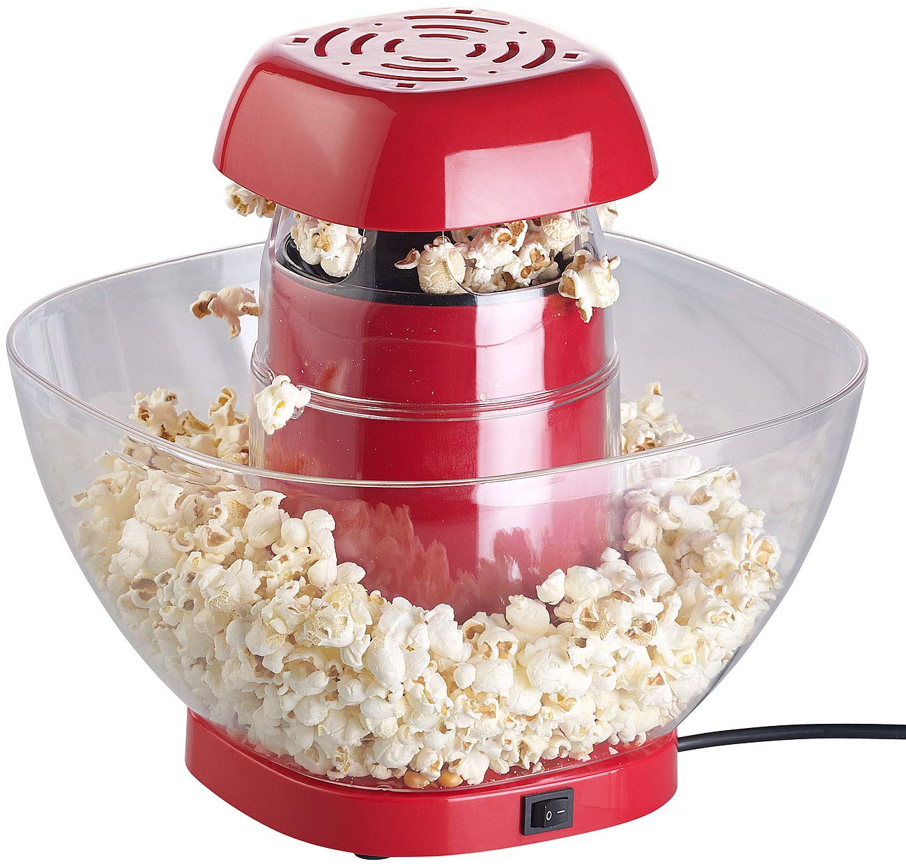 Rosenstein & Söhne máquina palomitas aire caliente: Máquina de palomitas de maíz de aire caliente, Feria, para hasta 80 g de maíz, Bandeja de recogida, 1.200 vatios (retro)