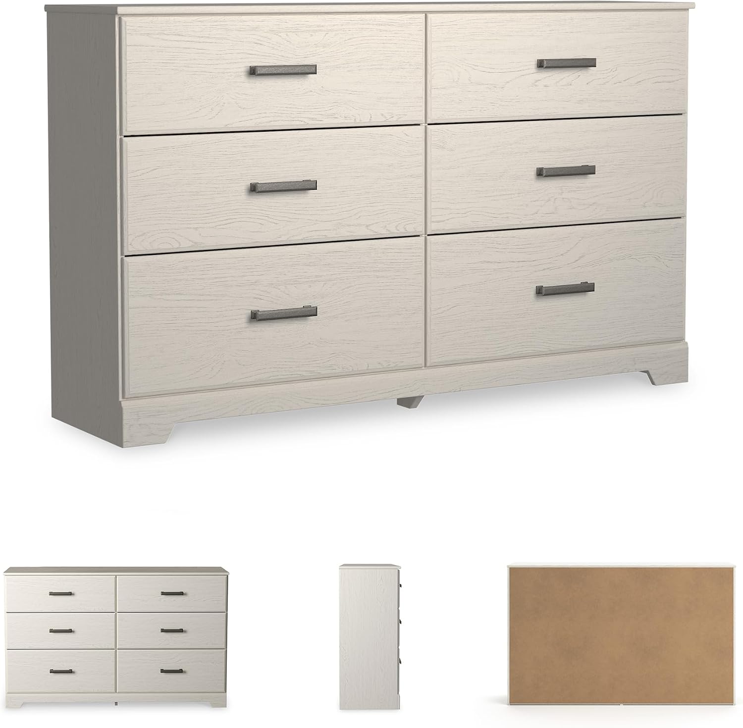 Signature Design by Ashley Stelsie 6 Drawer Bedroom Dresser, White, 60 Inch | Durable engineered wood with replicated grain, 6 deep smooth-gliding drawers, Ample clothing organization