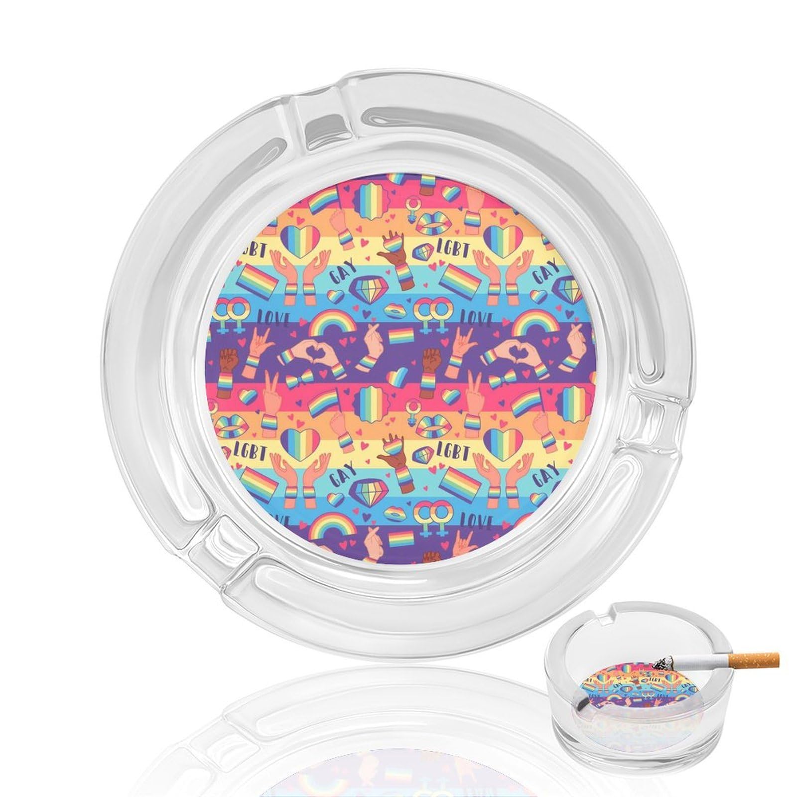 Nclqvjxzkhw Style Rainbow Lgbt Rights Symbols Glass Ashtray Round Ash Tray Smoking Trays For Home Garden Outdoor