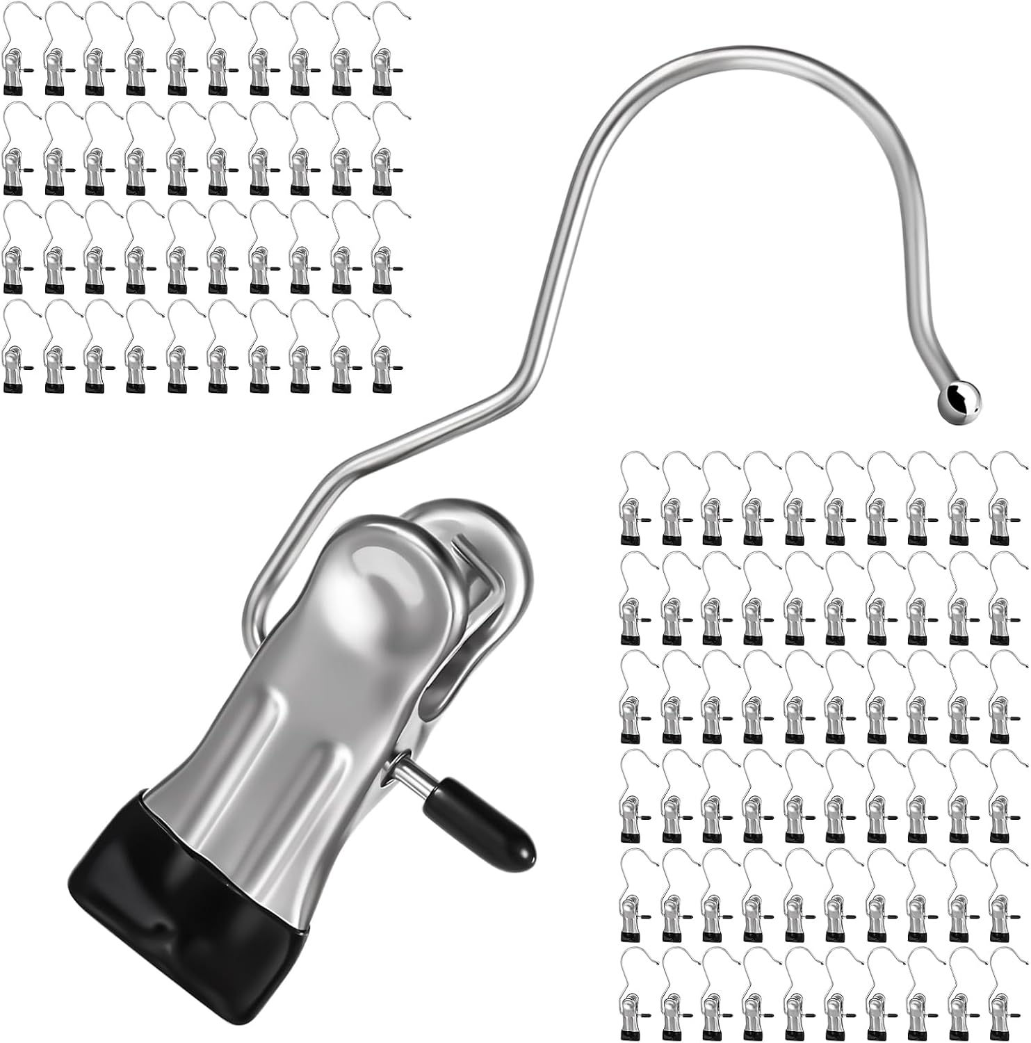100 Pack Hanger Clips, Heavy Duty Laundry Hooks with 360° Rotation - Space Saving Clothes Pins for Closet, Boots, Pants, Hats, Towels (Silver)