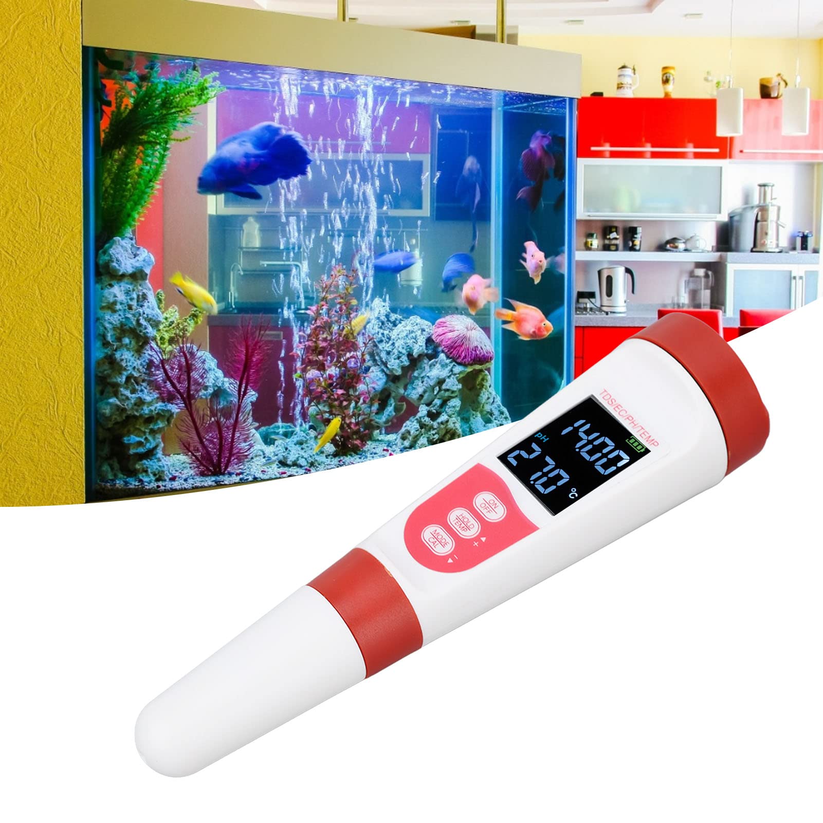 Digital Water Quality Tester, Highly Sensitive Accurate 4 in 1 PH TDS EC TEMP Water Quality Detector, Wireless Data Automatic Saving PH Detector Meter for Hydroponics Household Drinking Aquarium