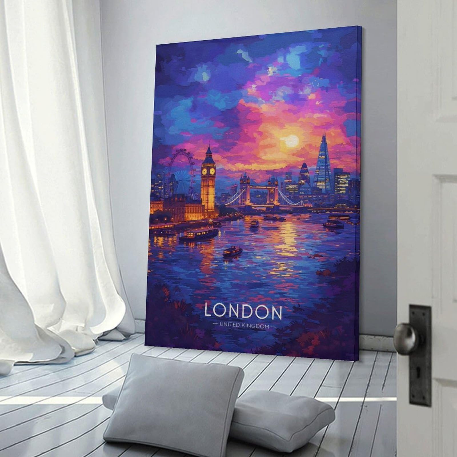 Junmoney Wall Picture Print London Skyline at Sunset, 20x30inch(50x75cm), for Wall Displays, Bedrooms Or Room Updates, Wall Decor Suited to Curated Displays