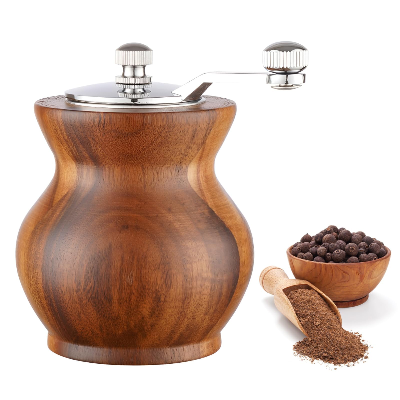Molinillo de pimienta, molinillo de pimienta de madera clásico para cocina, molinillo de pimienta manual de madera y acrílico, molinillo de sal de manivela con grosor ajustable, ideal para
