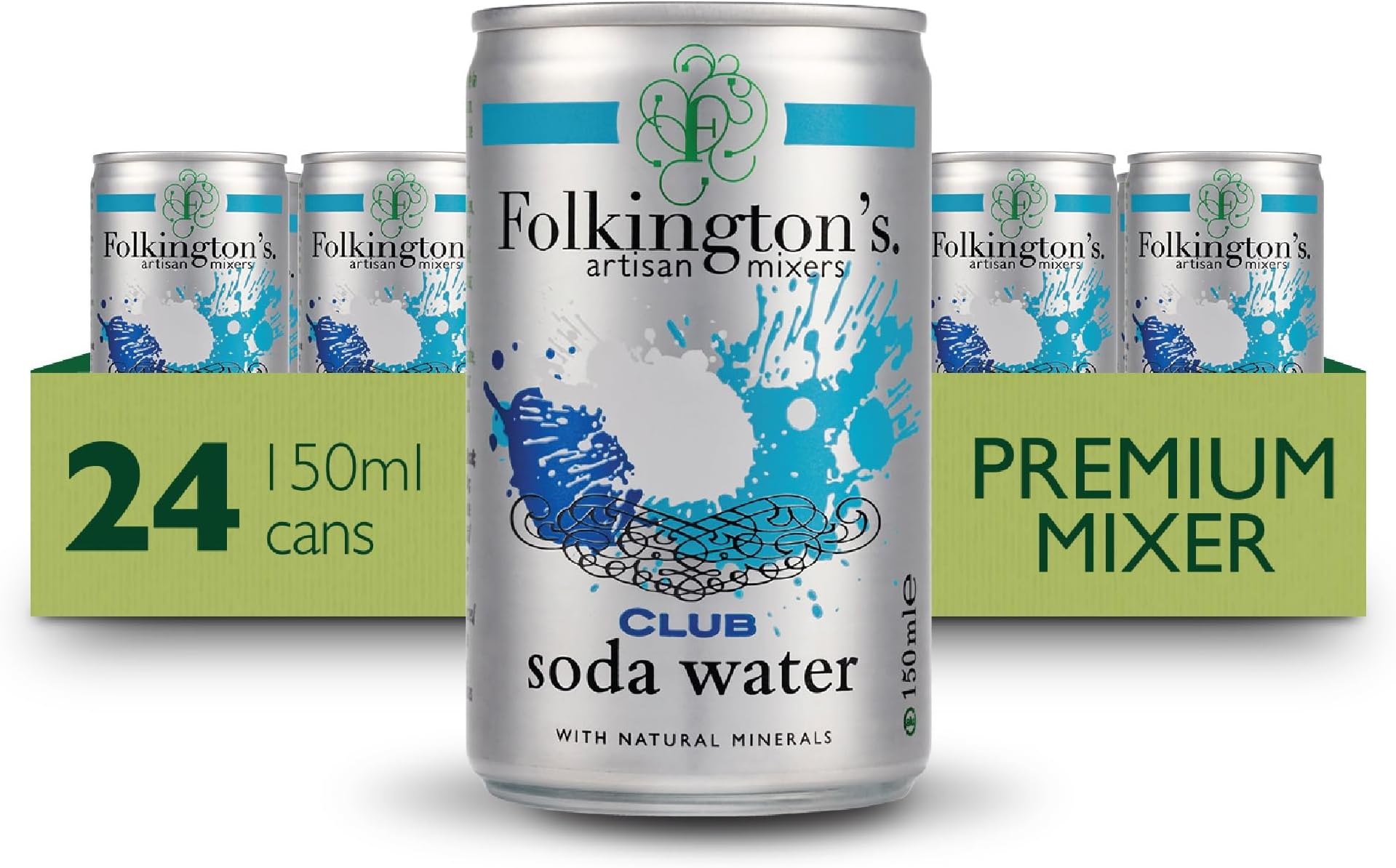 Folkington's Club Soda Water, 24 Cans, Natural Minerals Drink Mixer, 24 Count (Pack of 1)