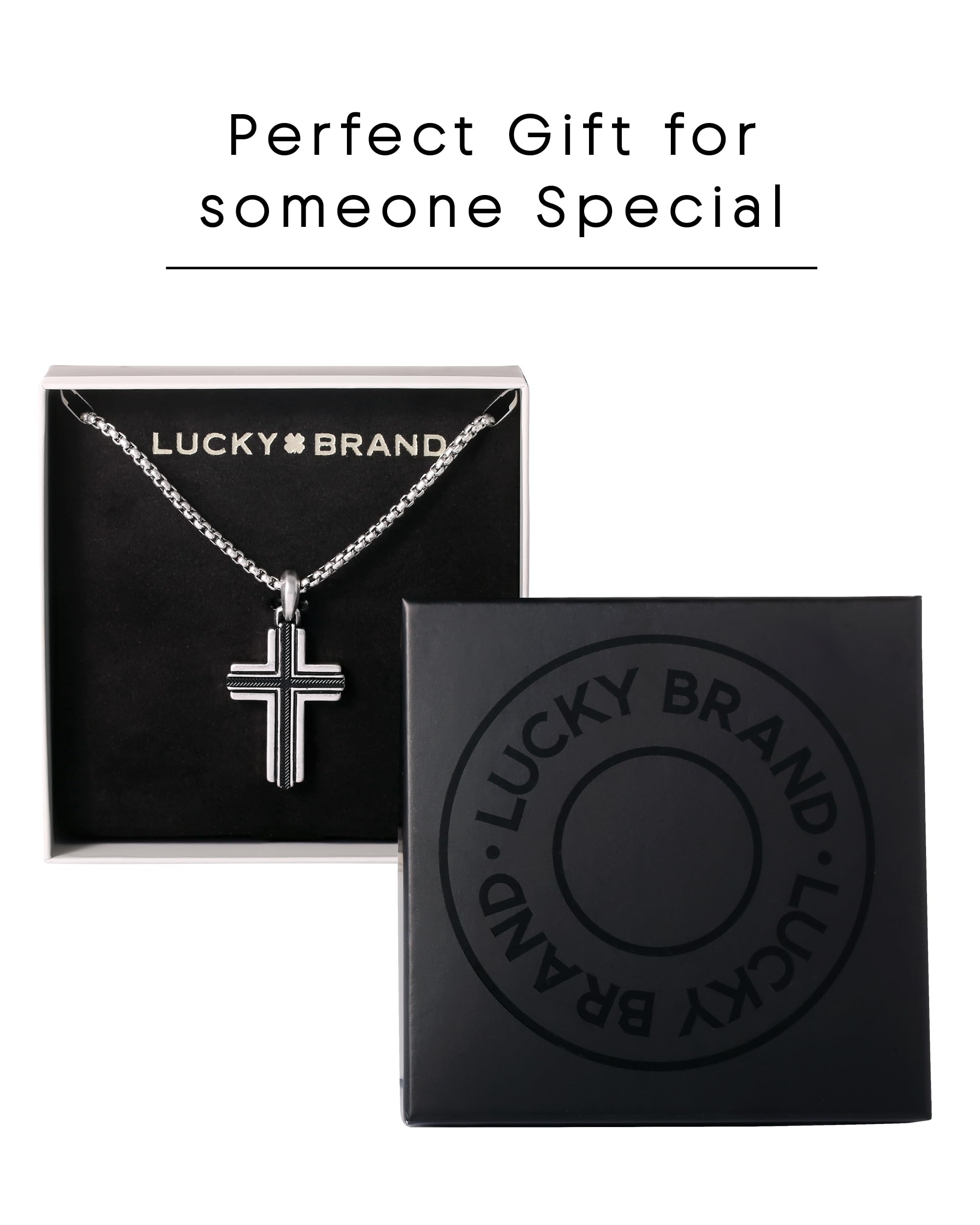 Lucky Brand Stainless Steel Cross Necklace for Men 24", Two-Tone Pendant Necklace