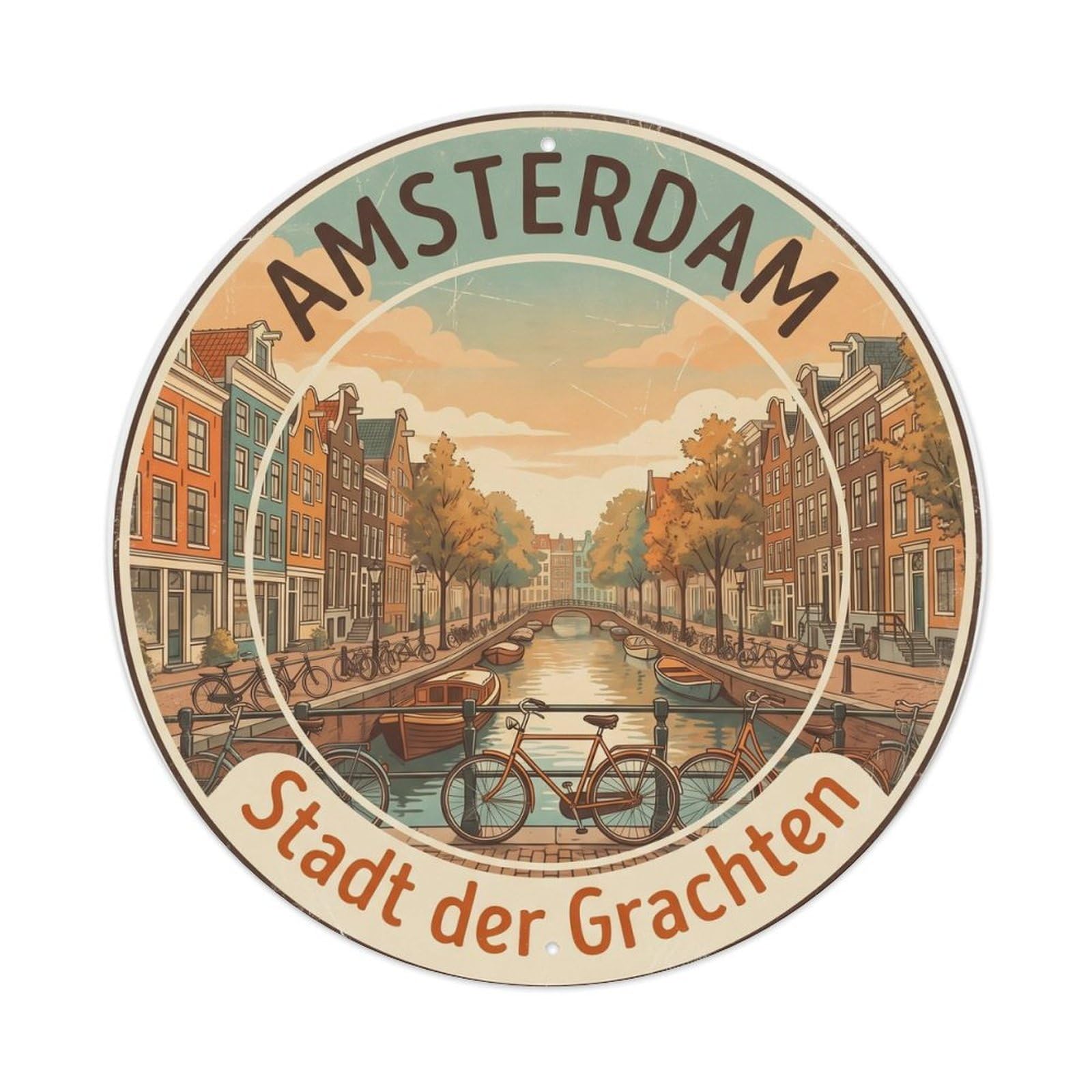 Fqnyr Style Vintage Travel Amsterdam Bicycle Canal Metal Tin Sign