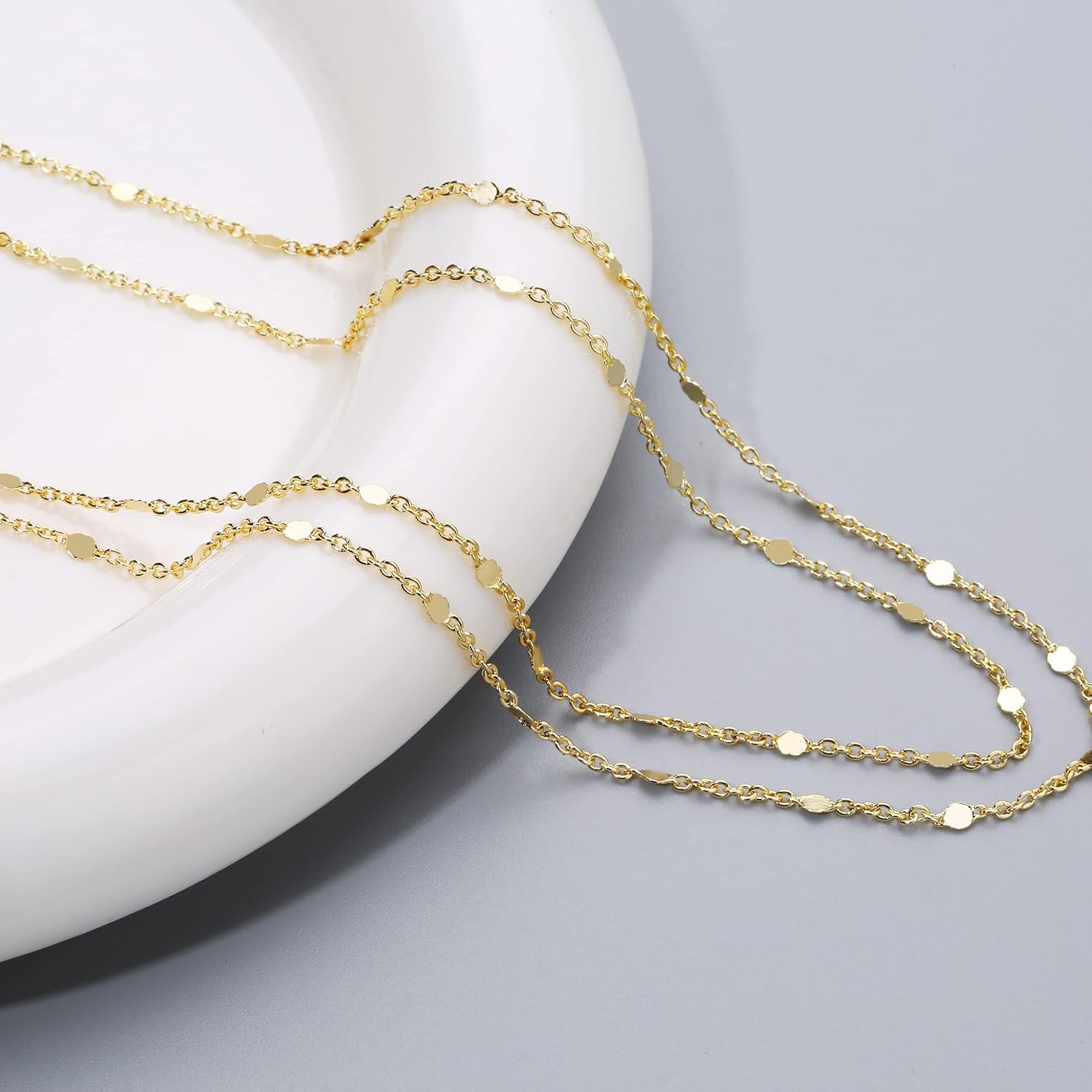 CAROVO Dainty Gold Chain Choker Necklace for Women 18K Gold Plated Minimalist Figaro Beaded Lace Satellite Coin Chain Necklace Delicate Choker Jewelry Gifts for Women - Image 6