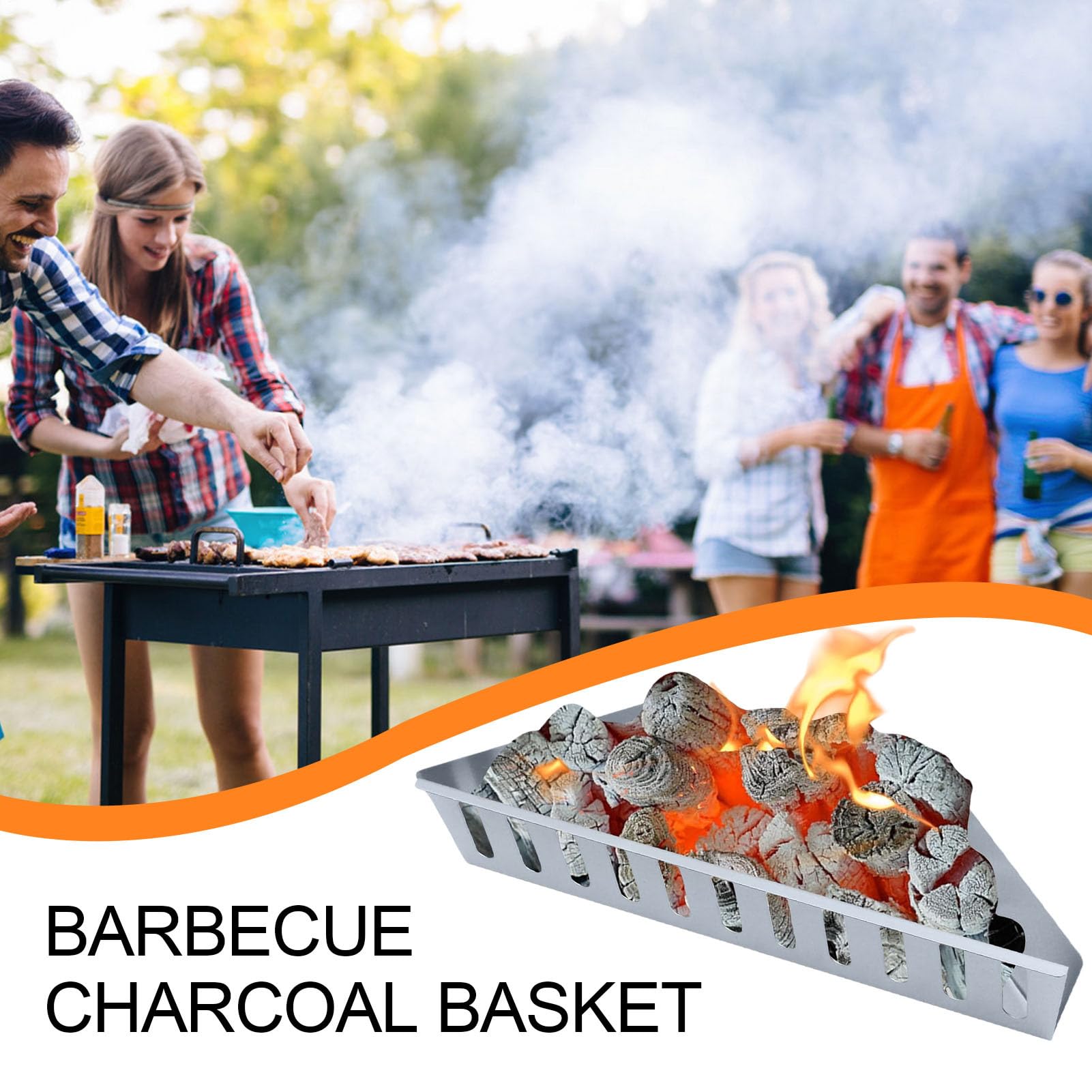 Set di 2 cestini a carbonella per il calore diretto e indiretto, per barbecue a carbonella da 47, 57 e 67 cm, 38,5 x 11 x 7,5 cm, in acciaio inox