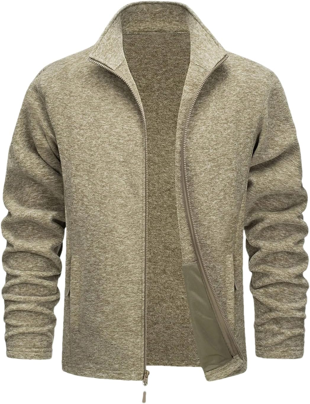 Men's Casual Jacket Mock Neck Long Sleeve Solid Color Zipper Lightweight Outerwear With Pockets