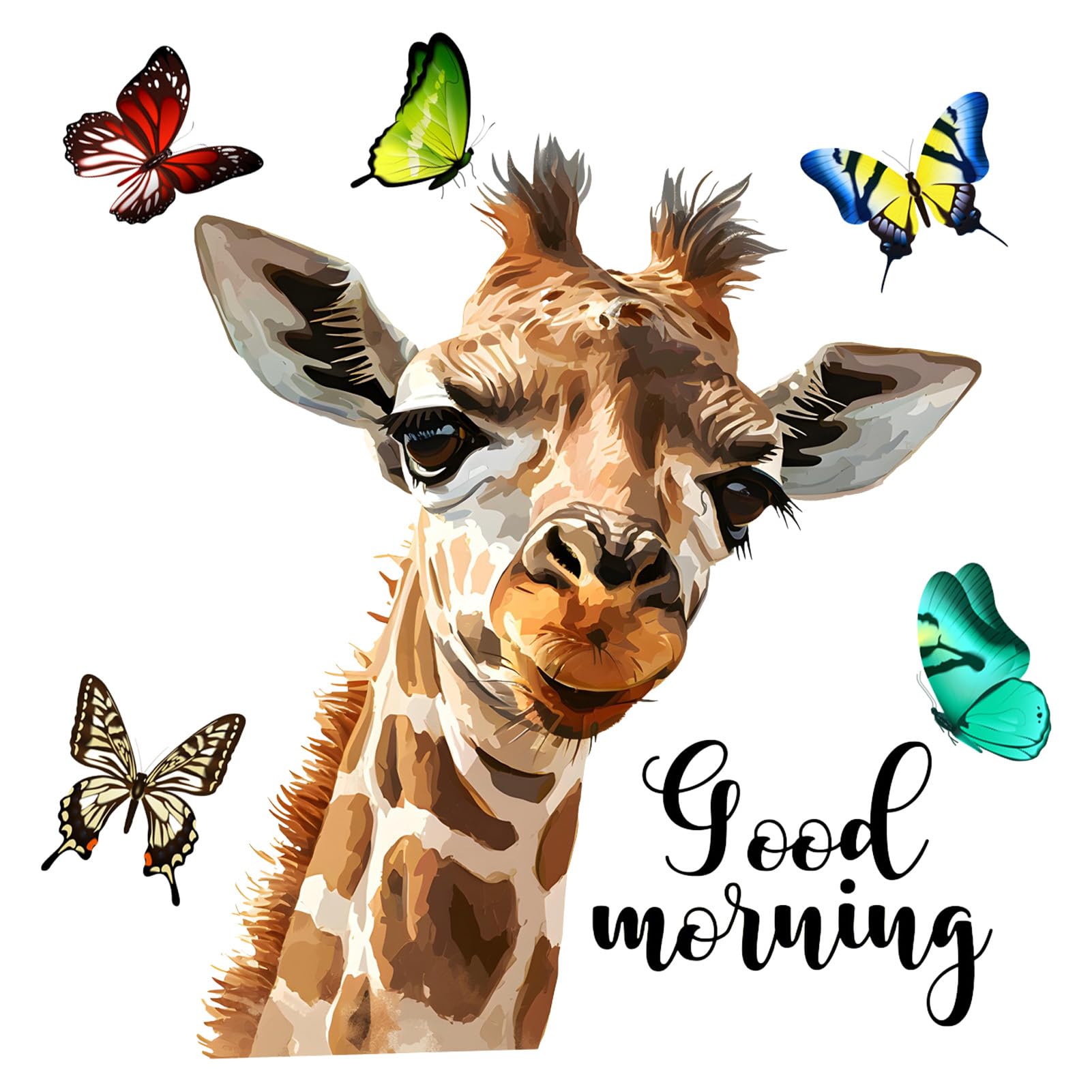 Walopola 2 Double Sided Giraffe Window Stickers, Good Morning Waterproof Animals Wall Sticker, Giraffe Window Decoration, Kids Nursery Art Window Decors Stickers Set Home Self-Adhesive Decorations