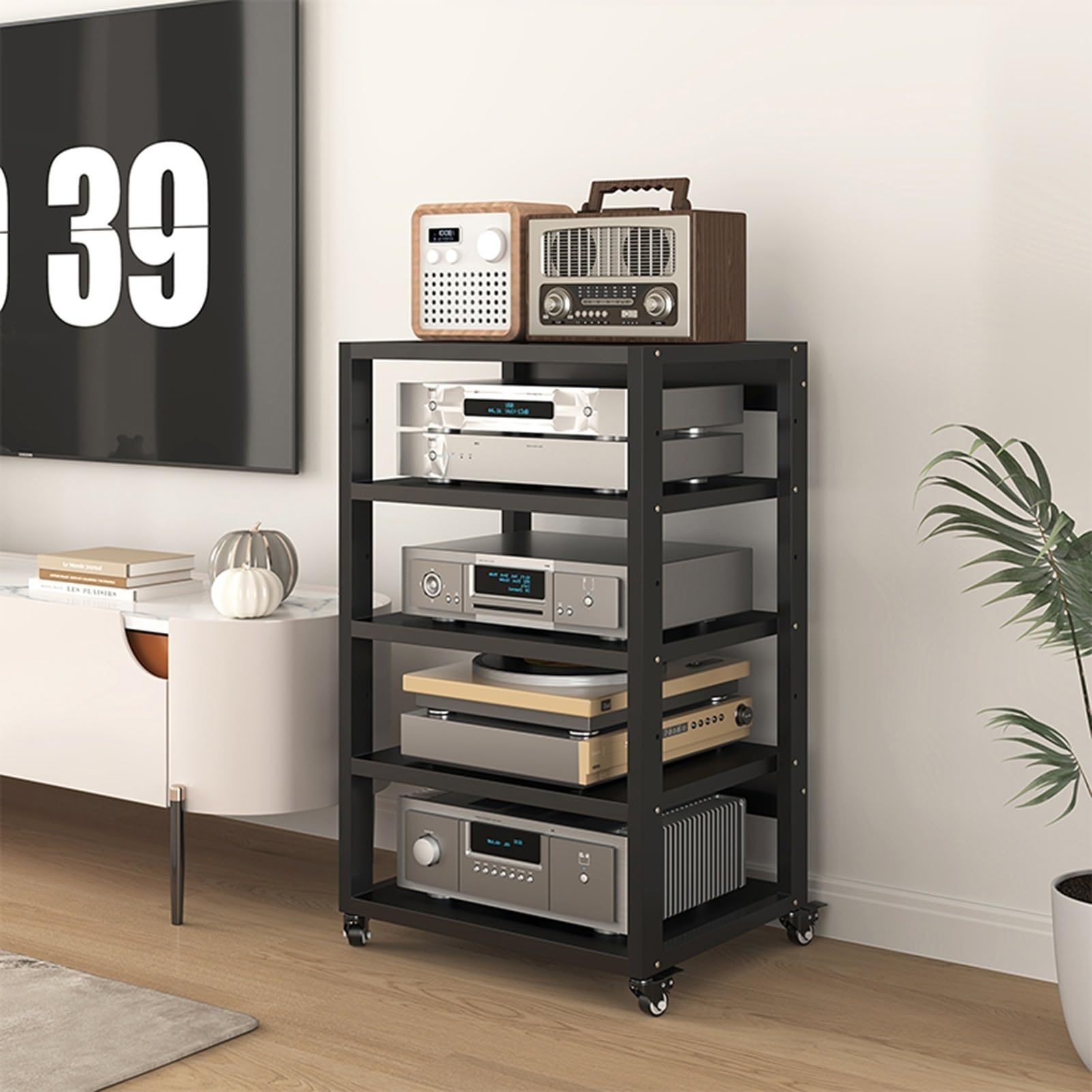 5 Tier Audio Video Media Stand, AV Component Media Stand, Audio Tower and Media Center, Modern AV Cabinet, with Height Adjustable Wooden Shelves For Gaming, Living, Recording Room ( Size : 50x40x90cm