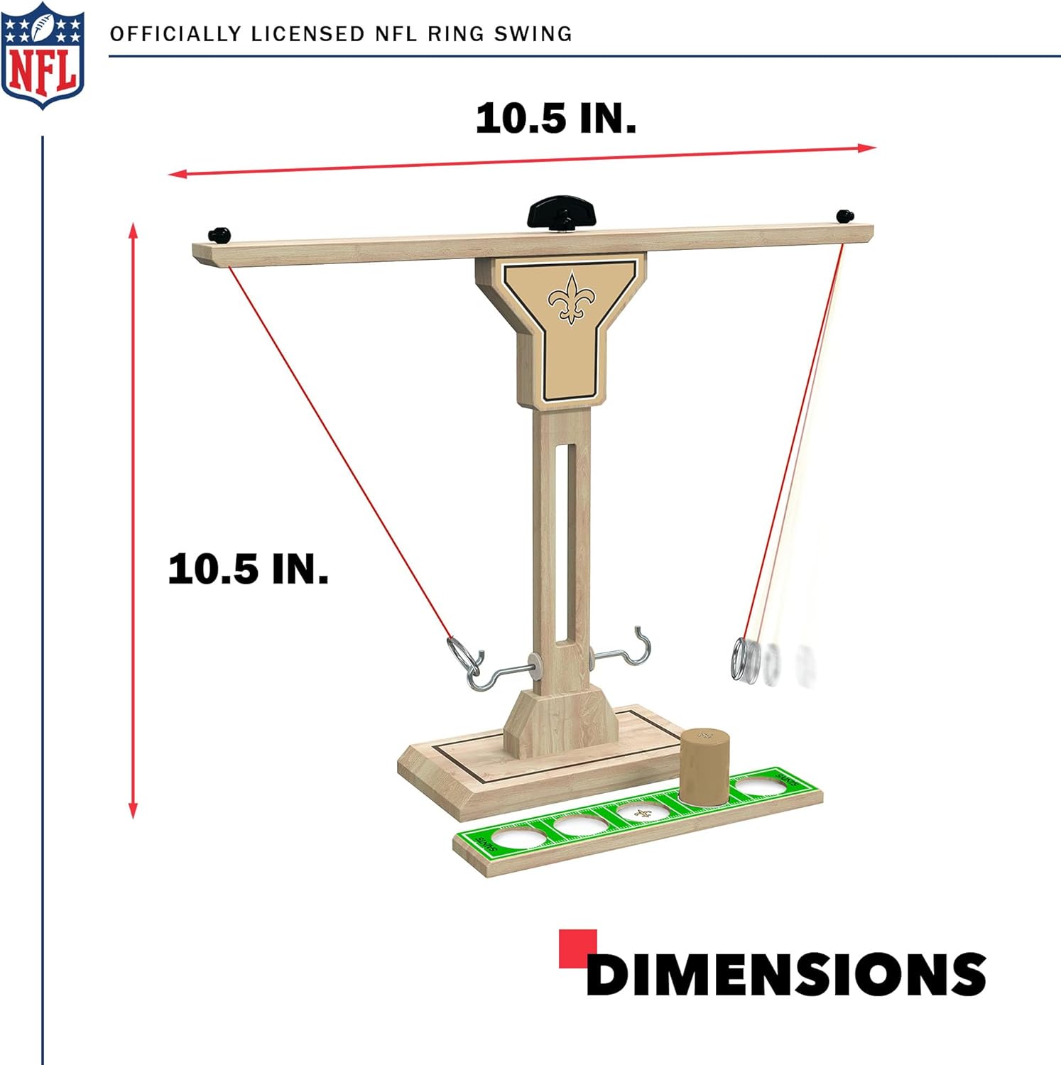 Wild Sports NFL New Orleans Saints Wooden Ring Swing Battle - Head-to-Head Ring Toss Hook & Ring Game for NFL Fans