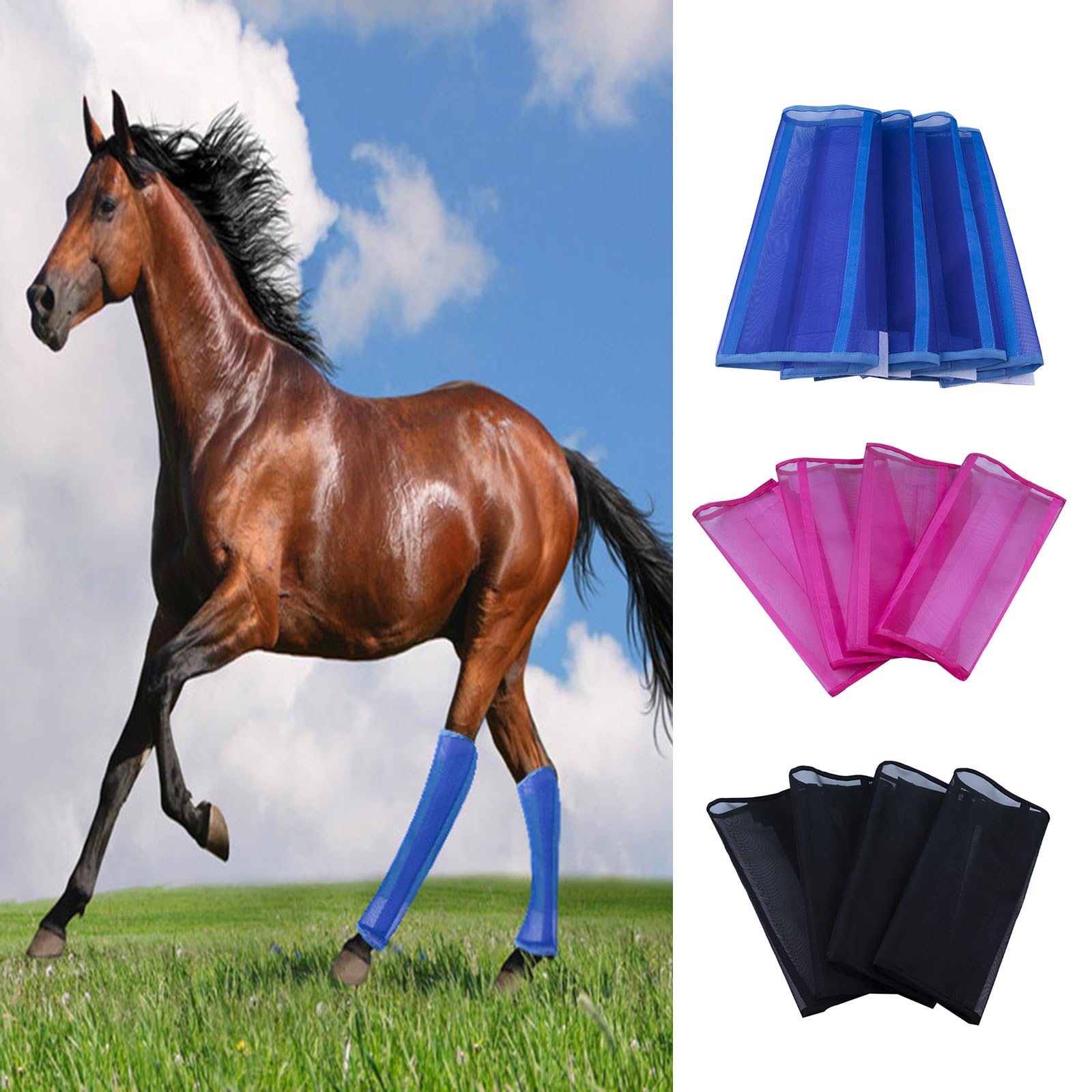 4 Piezas de Bota contra Moscas para Caballos, Mallas de Malla para Moscas, Bota de Caballo Transpirable, Envolturas Protectoras para Patas de Caballo para prevenir Moscas