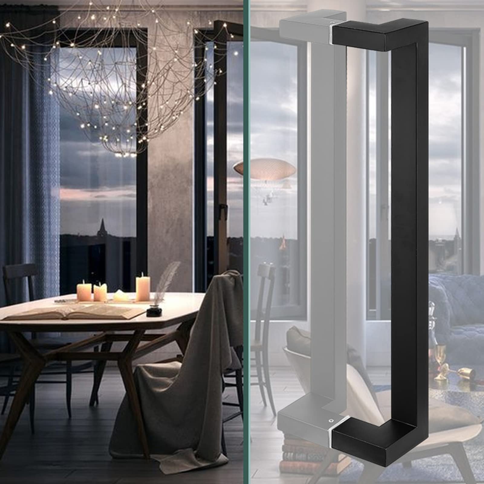 Poignée de porte carrée 120cm noir mat robuste pour grand panneau de verre