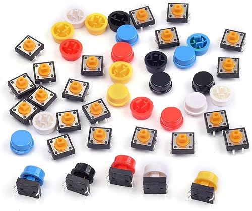 Miniatura 6 de 25 unids 0.472x0.472x0.287 in táctil momentáneo interruptor táctil táctil interruptor táctil micro interruptor 4 pines SMD PCB con tapa para Arduino