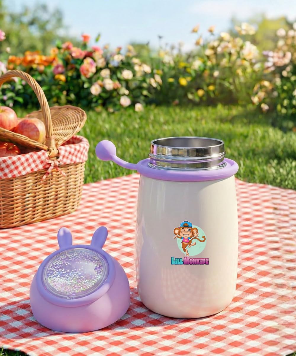 LiLLMONKiDZ Vacuum Insulated Food Jar for Baby/Kids 350ml, Thermos flask Keeps Food Warm for Up to 10 Hrs, Small Hot Box As Multipurpose Container for Storing, Milk, Water, Juice & More (Light Purple)