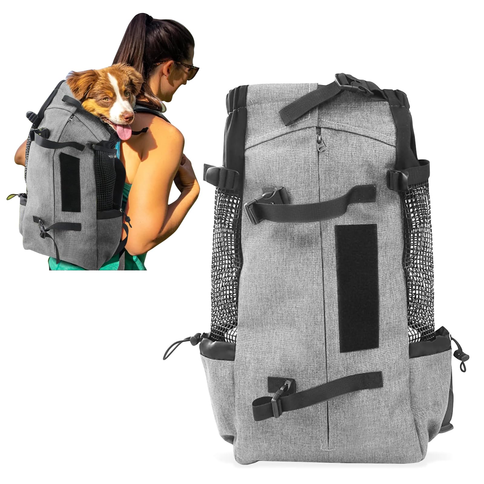 PETCUTE Mochila para Perros Bolsa Transportin Gato Perro Grandes Transpirable Bolsa Portaperro para Caminatas Portátil Viaje hasta 16,5kg Gris