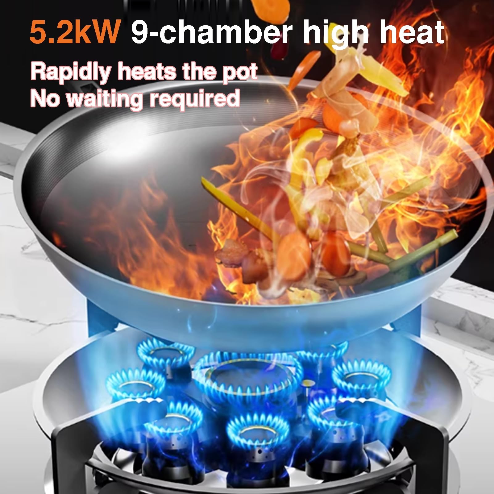 Estufa de gas portátil, quemador de wok de alto calor con vidrio templado, encendido automático, protección contra llamas, doble uso para mesa o instalación integrada