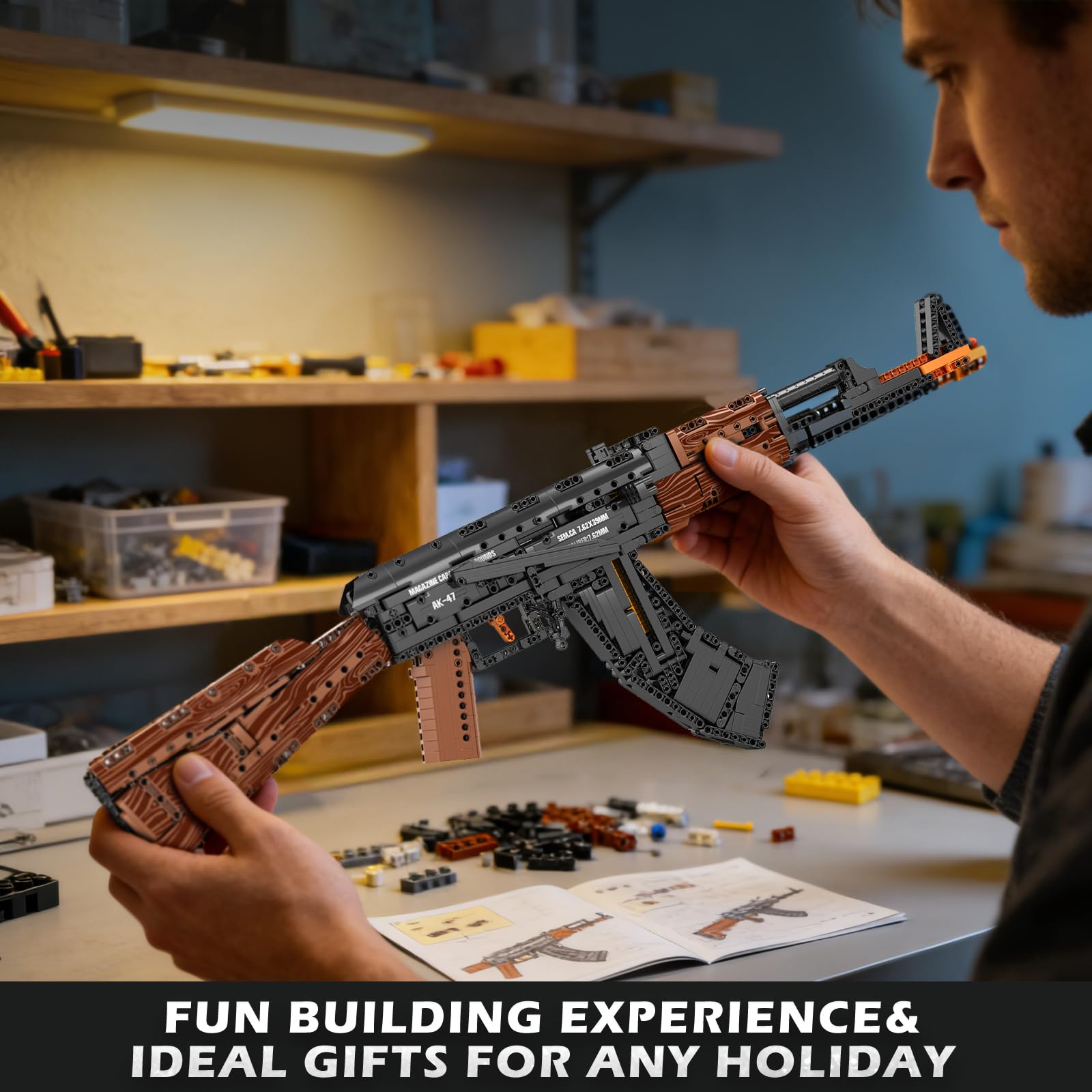 Reobrix Maqueta AK-47 para Adultos, Modelo de Fusil de Asalto en Bloques1:1