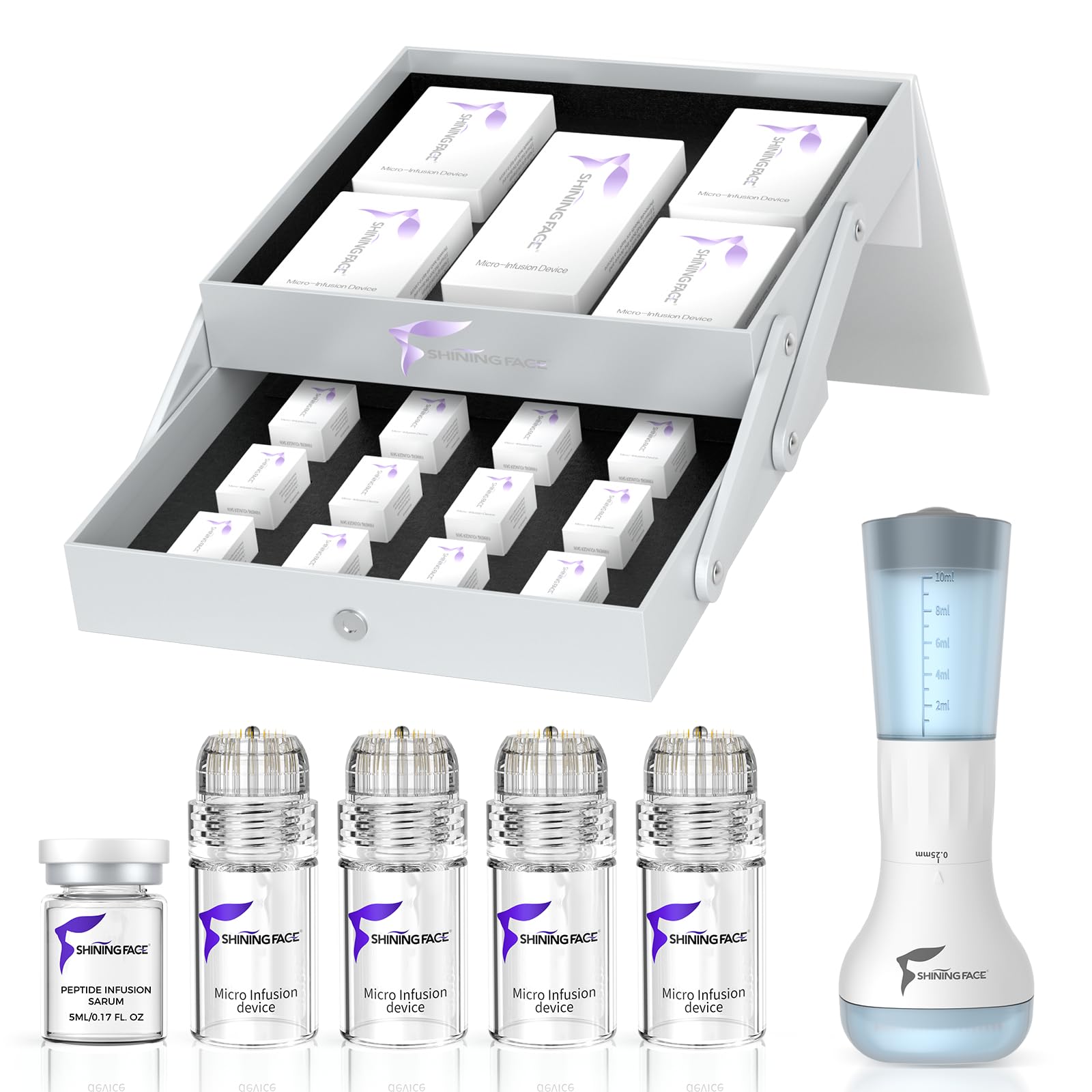 Photo 1 of Micro Infusion System for Face & Neck-Micro Infusion Kit to Leave Skin Firmer & Smoother-0.25mm Facial Stamp with Collagen & Hyaluronic Acid Serum for At Home Glow and Anti-aging-3 Month Supply