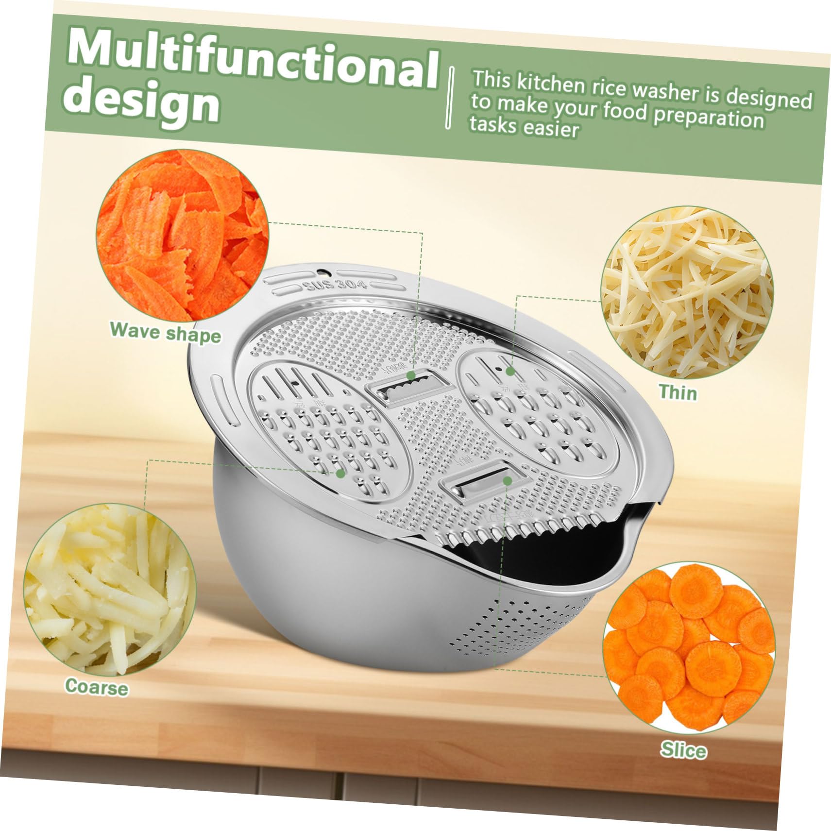 Luxshiny Colador Diseño Único Redondo de Acero Inoxidable para Lavar Arroz y Frutas Seguro y Fácil de Limpiar Gran Capacidad para Uso en Cocina Familiar