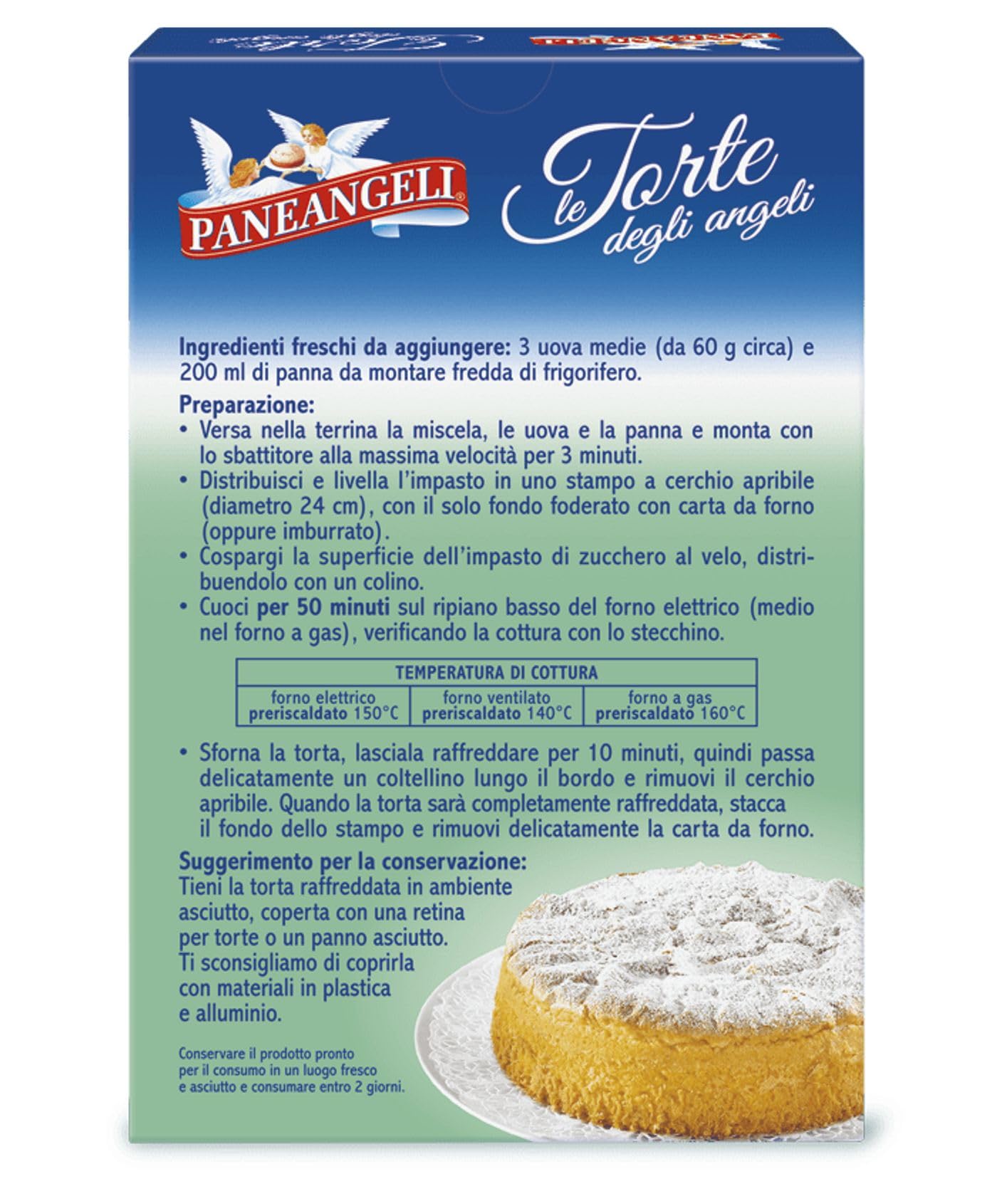 Paneangeli Torta degli Angeli alla Vaniglia, Preparato in Polvere, 410g, Confezione da 8 Pezzi