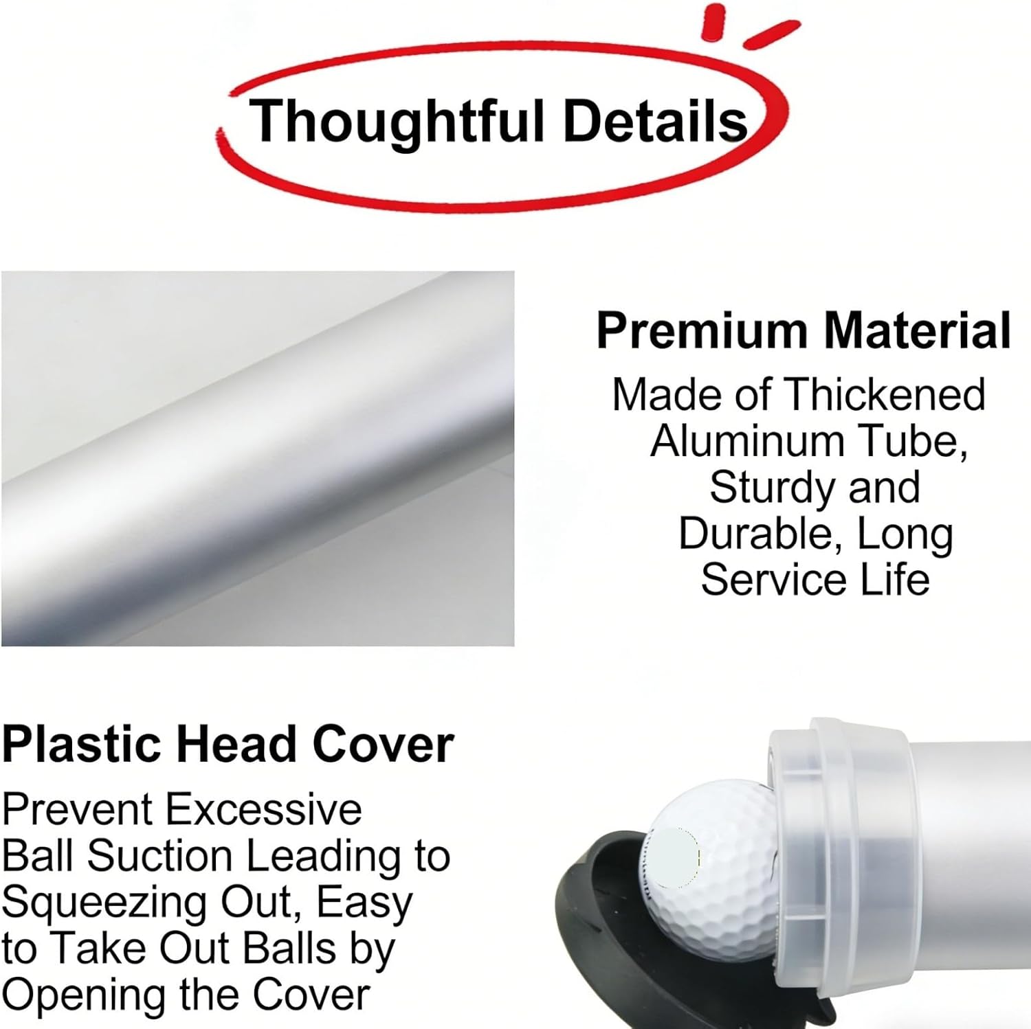 Golf Ball Retriever, Extendable Ball Pickup Tool, Adjustable Length Aluminum Alloy Grabber for Secure Golf Ball Collection