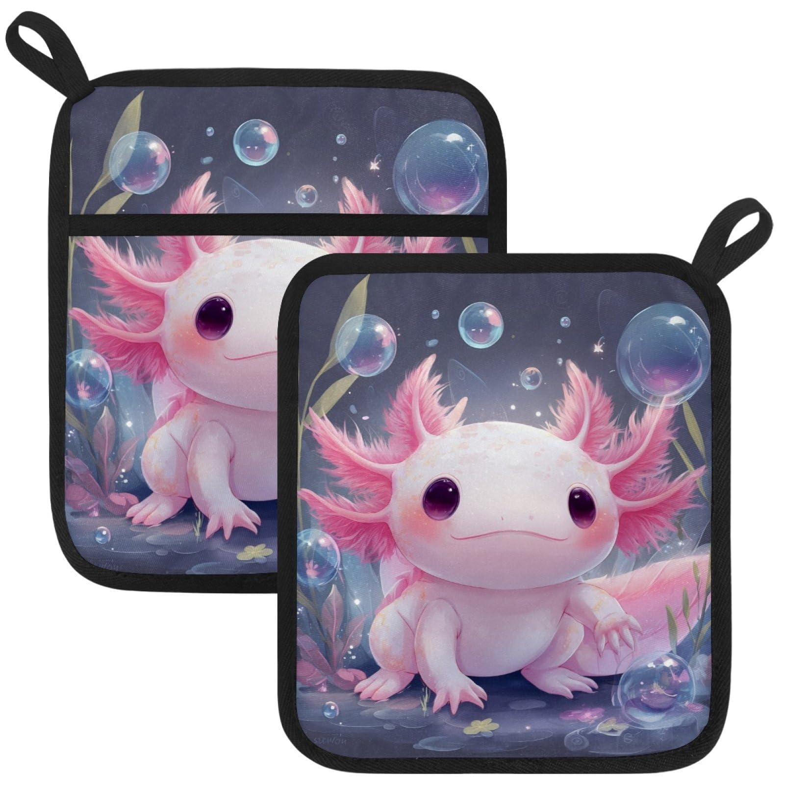 VAPOKF Axolotl Kitchen Hot Pot Holder, Pot Holders Heat Resistant Pot Holder with Pocket Heat Resistant Trivets for Hot Pans Cotton Pot Mitts for Kitchen Cooking Baking
