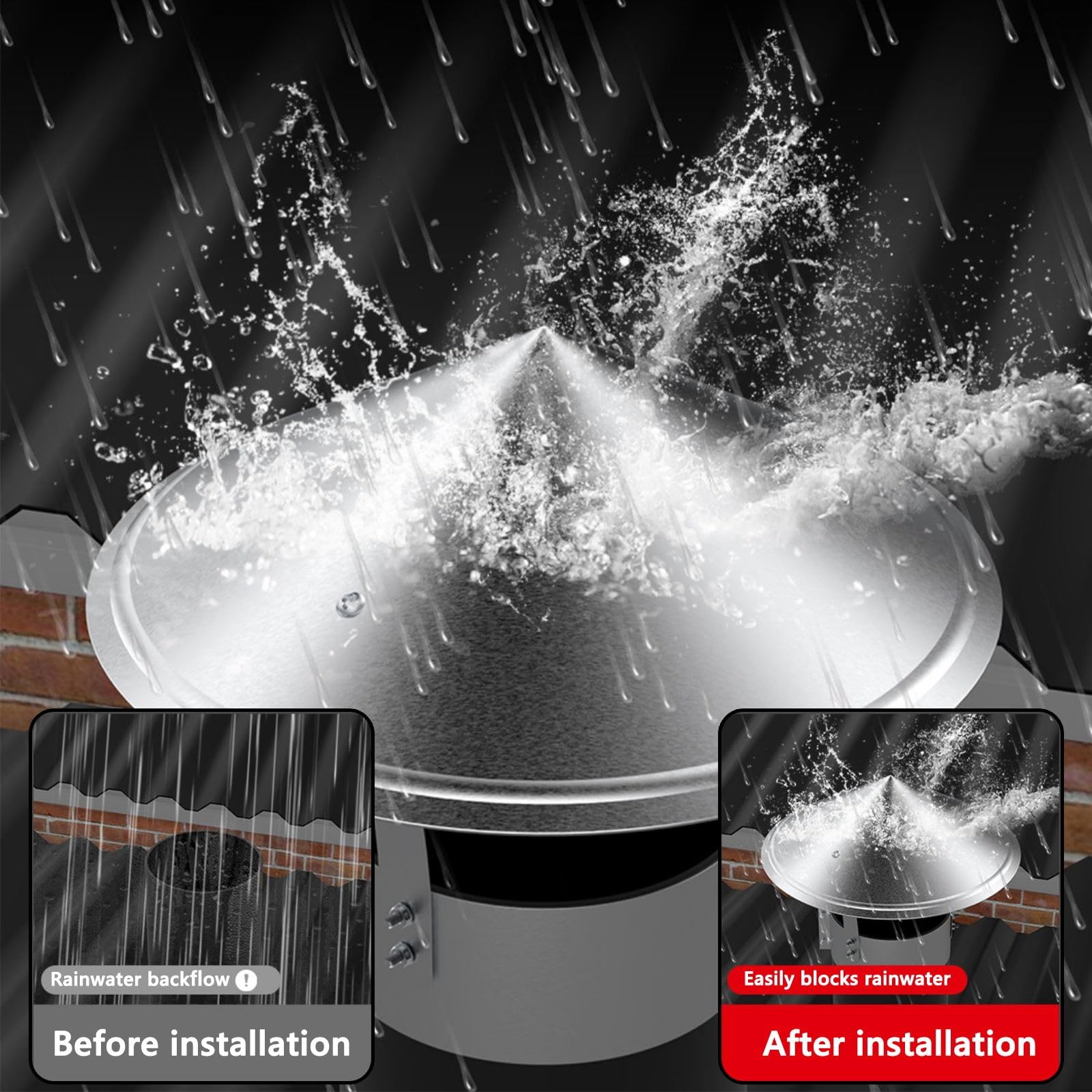 Terminale Antivento E Antipioggia In Acciaio Inox Comignolo Canna Fumaria Comignolo Antivento Terminale Per Camino Con Base Tonda Stufa A Legna O Pellet 200mm(201 material,250 mm(10 in))