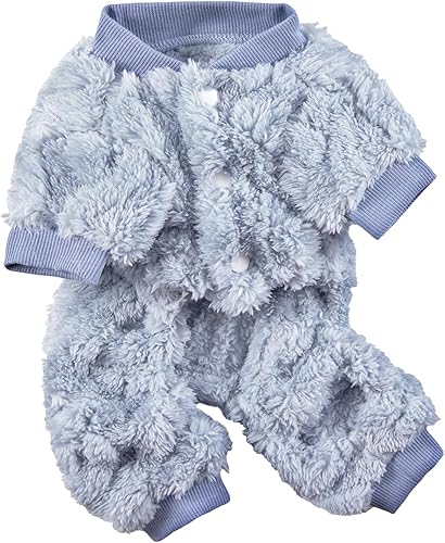 Miniatura 7 de Pijama de felpa para perro para clima frío, ropa de 4 patas para perro y gato, mameluco elástico para cachorros, gatito, con botones, cálido y