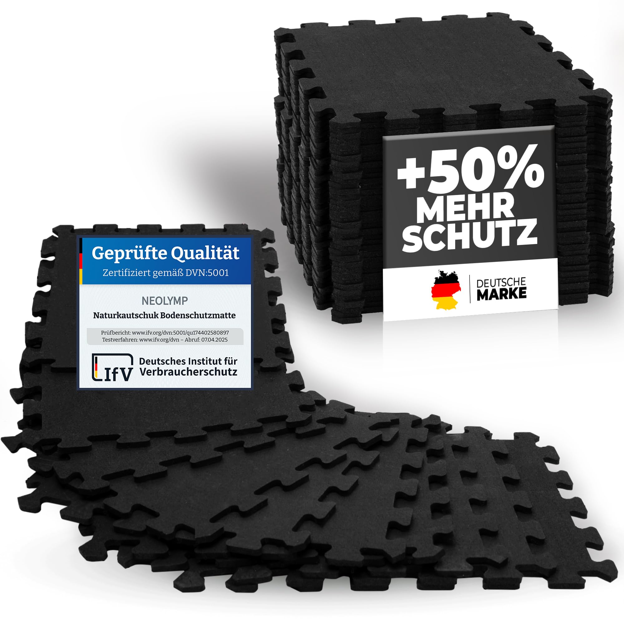 NEOLYMP Bodenschutzmatte Fitness, extra Dicke und robuste Gummimatte Fitnessboden - Puzzlematte Bodem, Gymnastikmatte, Sportmatte, Fitnessmatte (Schwarz, 8 Matten | 0,7 m²)