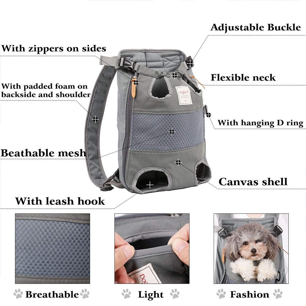 Tineer Zaino per Animali Domestici,Regolabile Dog Front Legs out Carrier Backpack Il Sacchetto di Mano Libero Viaggi,Easy-Fit per 5-12KG Piccole Medie Gatti Cani attività all'aperto (Grigio)