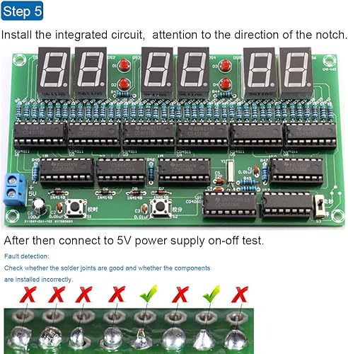 Miniatura 9 de Kit de reloj electrónico DIY 6 bit Circuito Digital Kit de soldadura Kit de habilidad Concurso Materiales de entrenamiento para adultos