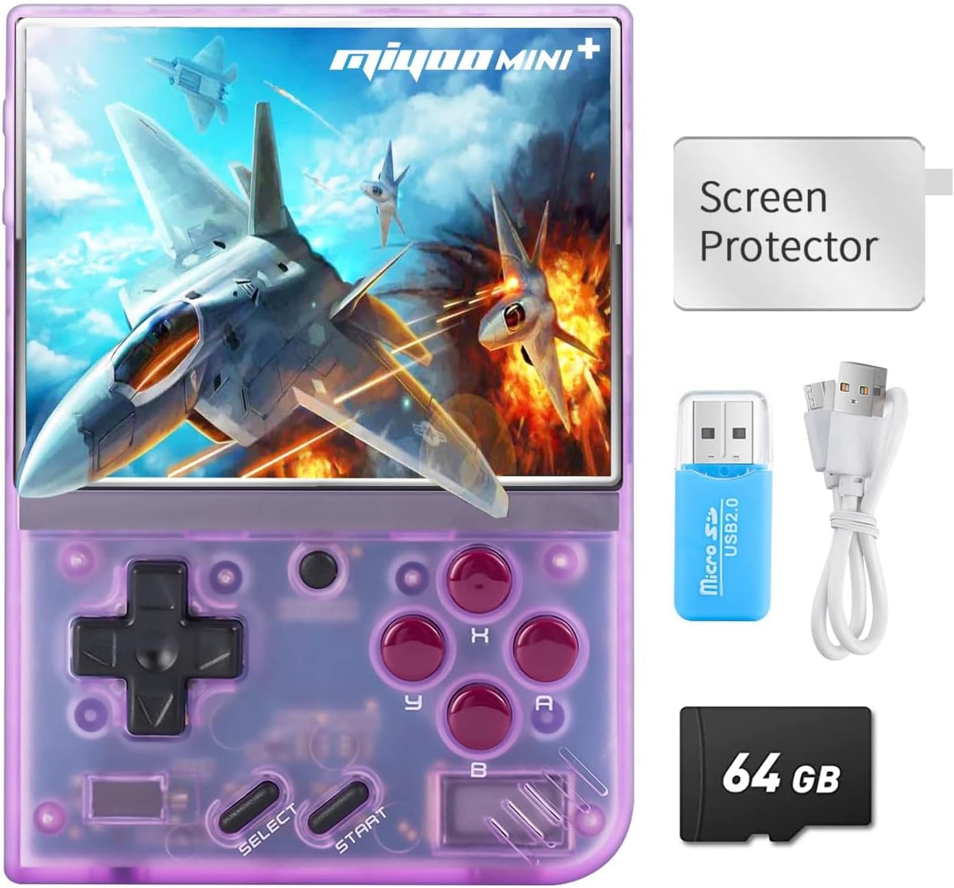 Miyoo Mini Plus Portable Retro Handheld Game Console with Linux System, 3.5 Inch IPS Screen, 3000mAh Battery, Japanese Compatible, Transparent Purple linux