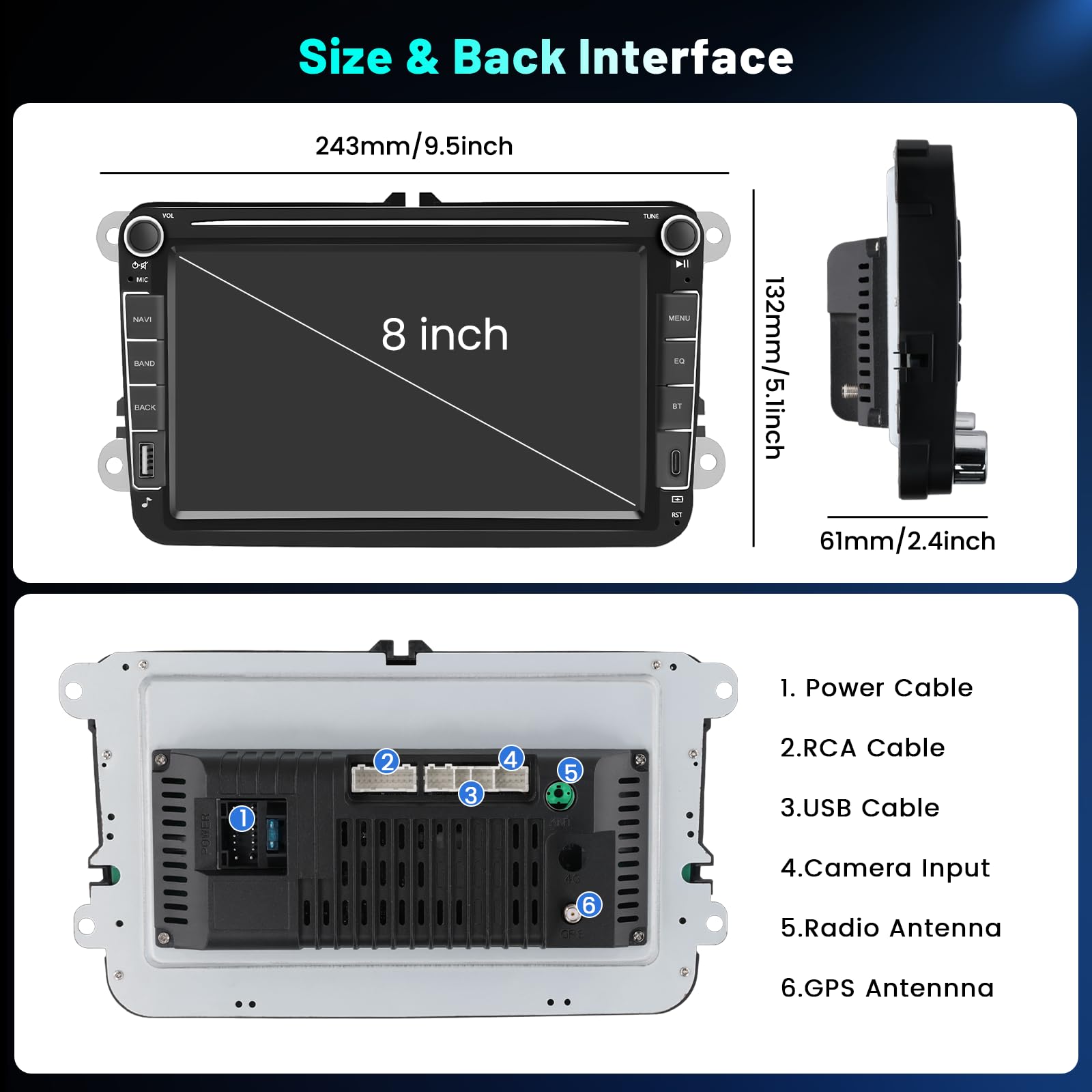4+64G 8" Radio para VW Golf 5 Golf 6 Polo Skoda Passat Tiguan Touran | Wireless Autoradio 2 DIN GPS Navi Bluetooth 5.0 5G WiFi FM/RDS Cámara Trasera Control del Volante 4+64G