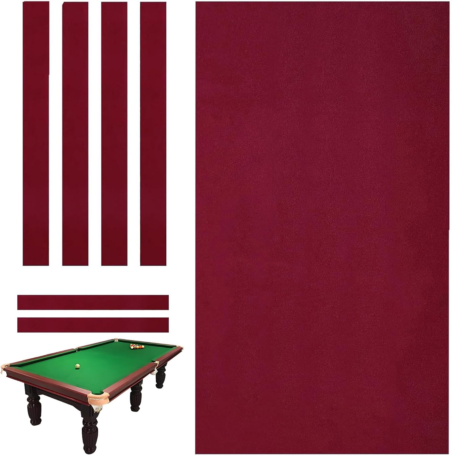 Pool Table Cloth Replacement Kit, Snooker Indoor Sports Game Table Cloth, Ultra-Strong Fabric Stretchability, Suitable for Homes, Clubs, and Bars(Red,7.6ft)