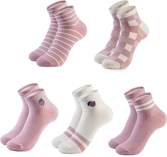 Glamorstar 5 Pairs Ankle Socks for Women - Cotton Low Cut Cute No Show Socks