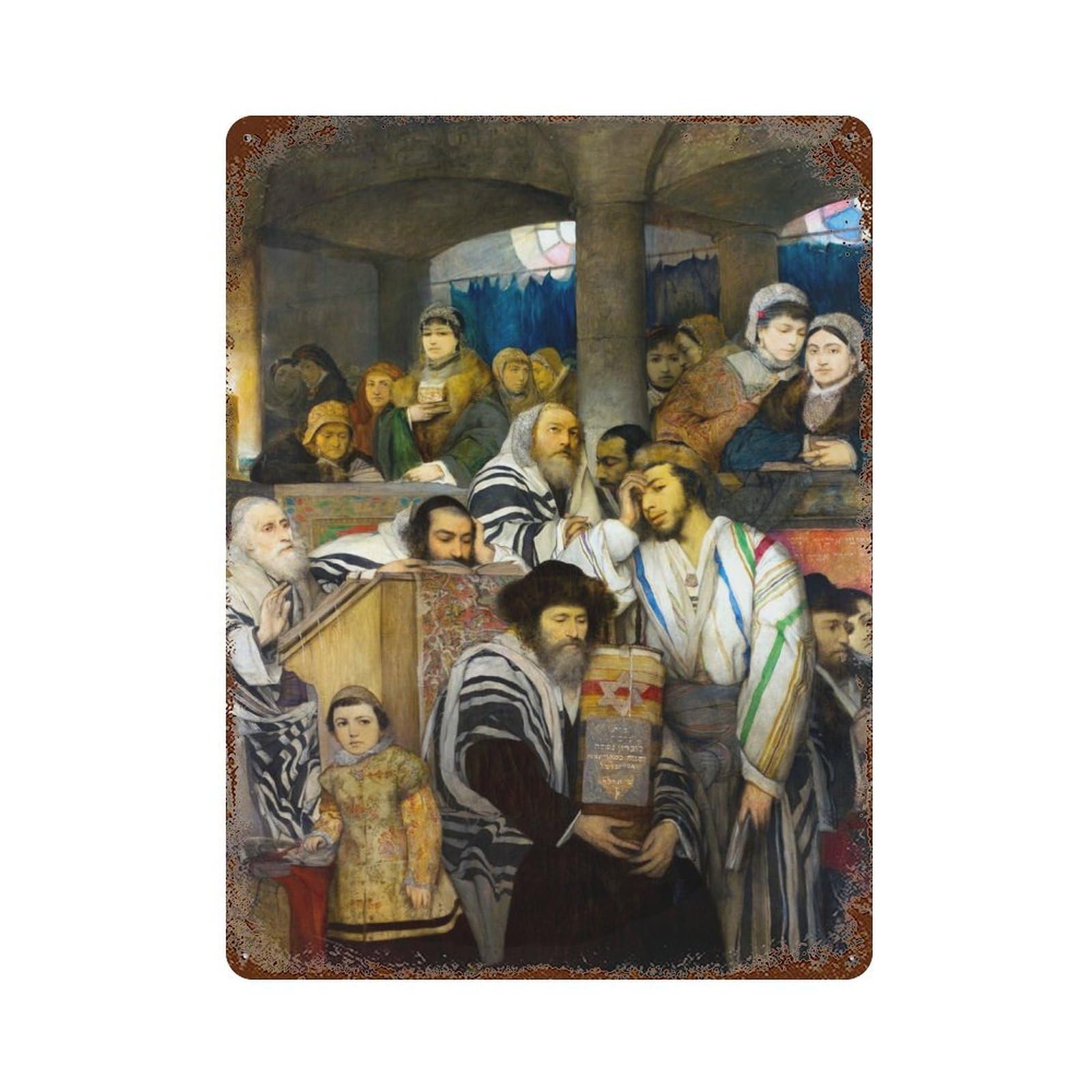Jews Praying in Synagogue Vintage Metal Tin Sign 15.7"x11.8", Ideal for Cafe, Home Bar And Lounge Decor