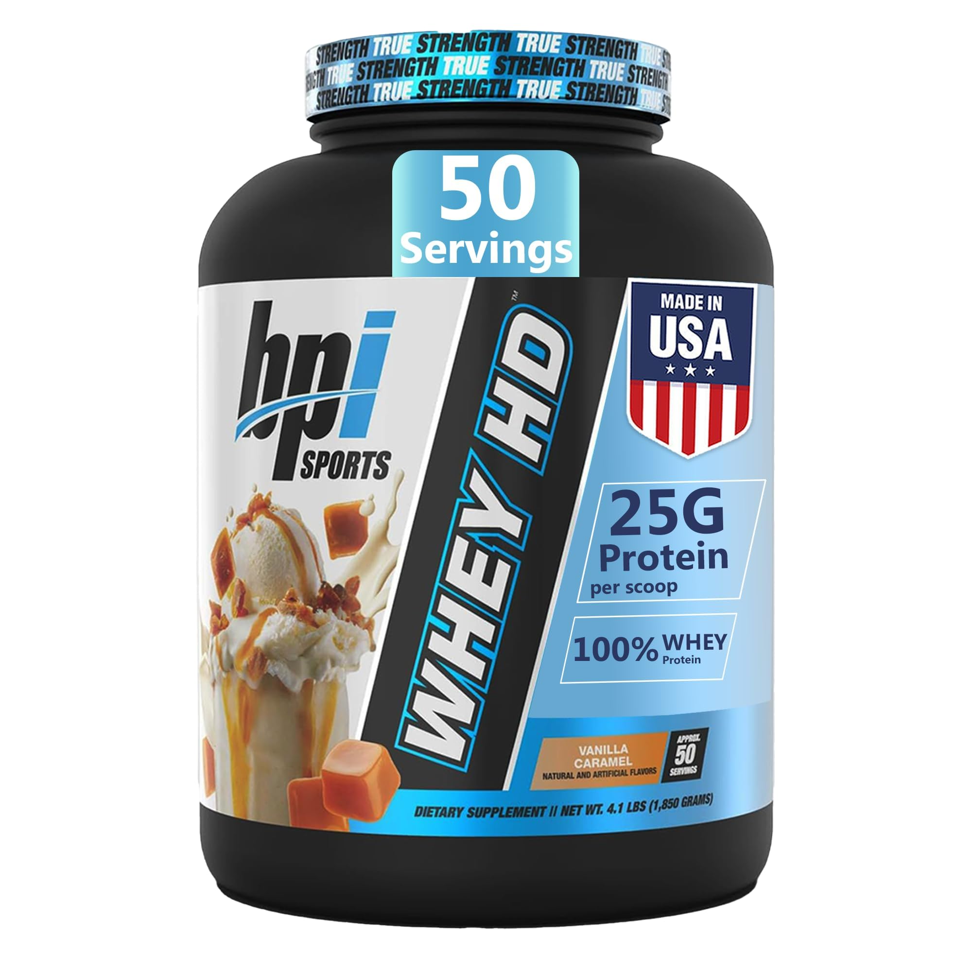 BPI Sports Whey HD Ultra Premium Protein Powder, Vanilla Caramel, 4.1 Pound