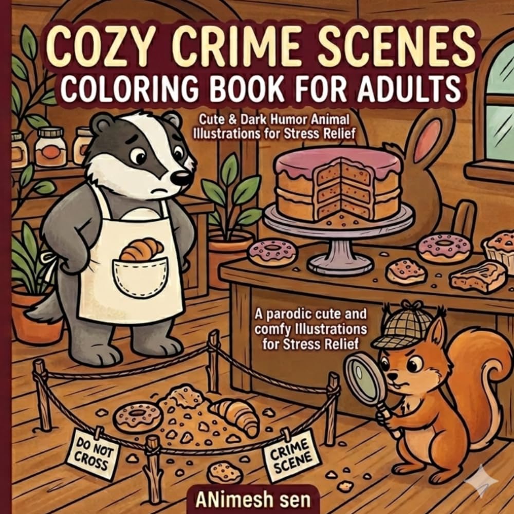 Cozy Crime Scenes Coloring Book for Adults: Cute & Dark Humor Animal Illustrations for Stress Relief: Cozy Crime Scenes: Cozy Crime Scenes Coloring Book for Adults:
