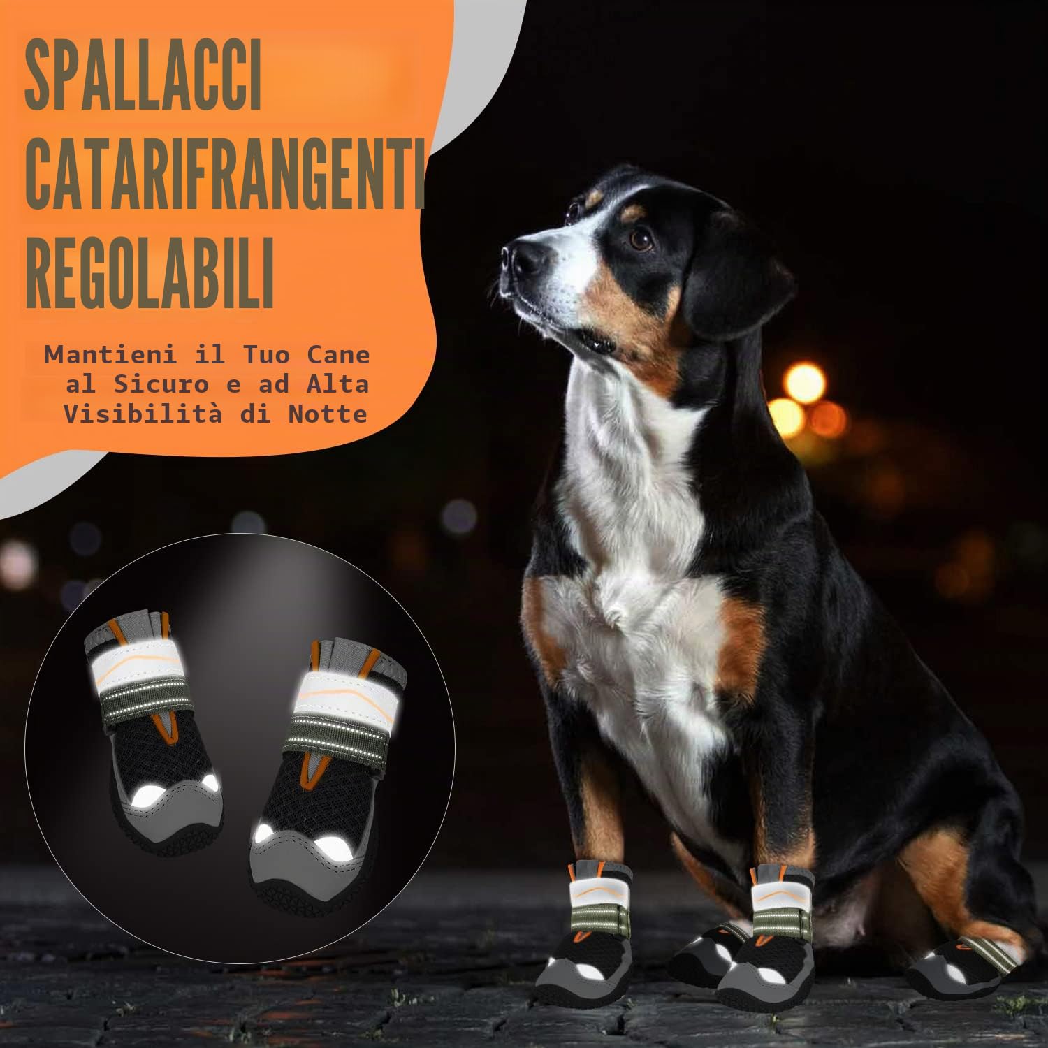SlowTon Stivali per Cani, Protettore Traspirante della Paw del Cane, Doppio Regolabile e Lavabile Antiscivolo Scarpe per Cani con Striscia Riflettente, Comodi Stivali da Passeggio del Cane per Cani