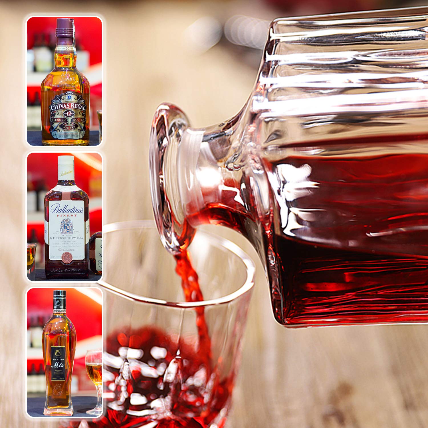 Decantador de vidrio con tapón geométrico hermético, decantador de whisky para vino, bourbon, brandy, licor, jugo, agua, enjuague bucal. Vaso italiano sin plomo (720 ml)