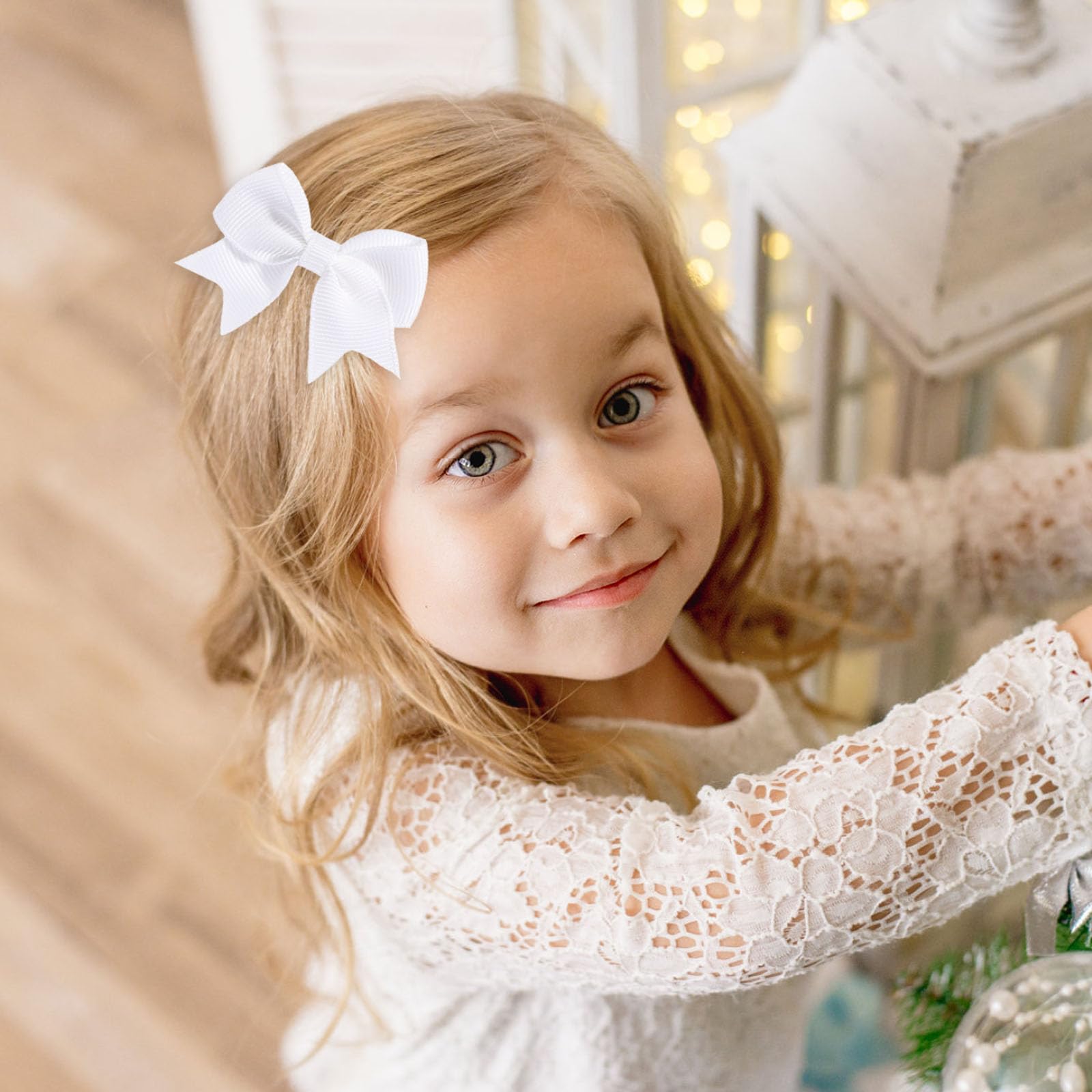 10 Pcs Mini Bows, Hair Bows for Girls Grosgrain Ribbon Alligator Clips (White) - Image 4