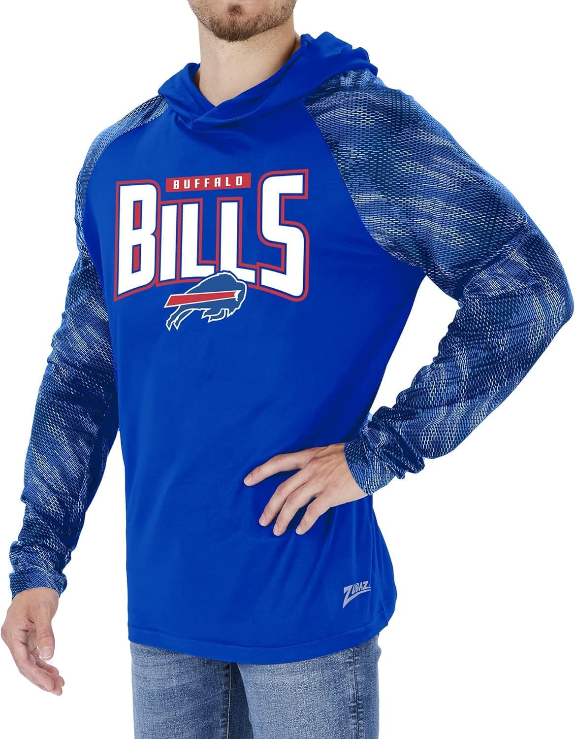 Zubaz Men's NFL Team Color Lightweight Pullover Hoodie with Viper Print Sleeves