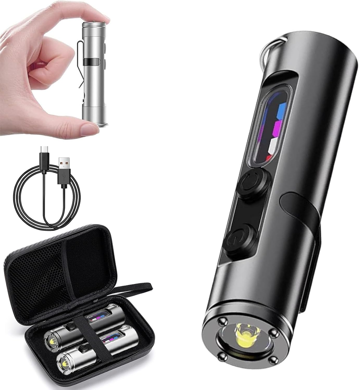 EDC Handheld Flashlights, Rechargeable LED Magnetic Super Bright Tactical Flashlight with Hat Clip, Waterproof, 3 Brightness (Black)