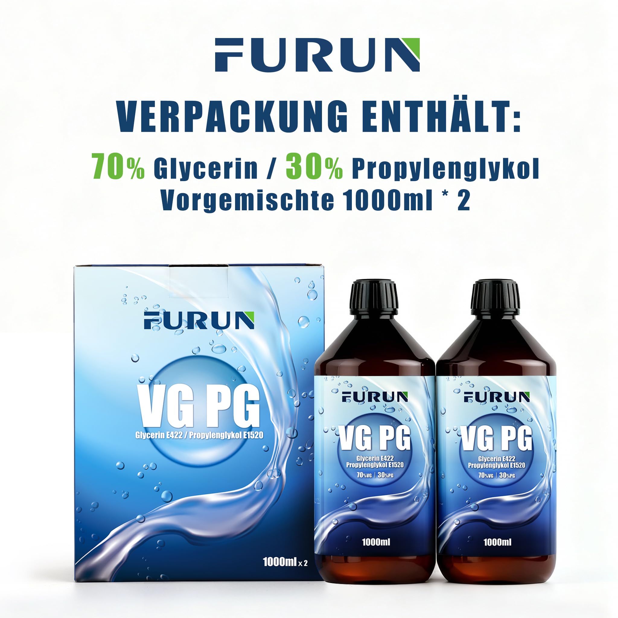 FURUN 70% VG Glycerin 30% PG Propylenglykol E422 E1520 Pharma-Qualität, Reinheit >99,9%, Vegan, Kindersichere PET-Apothekerflasche
